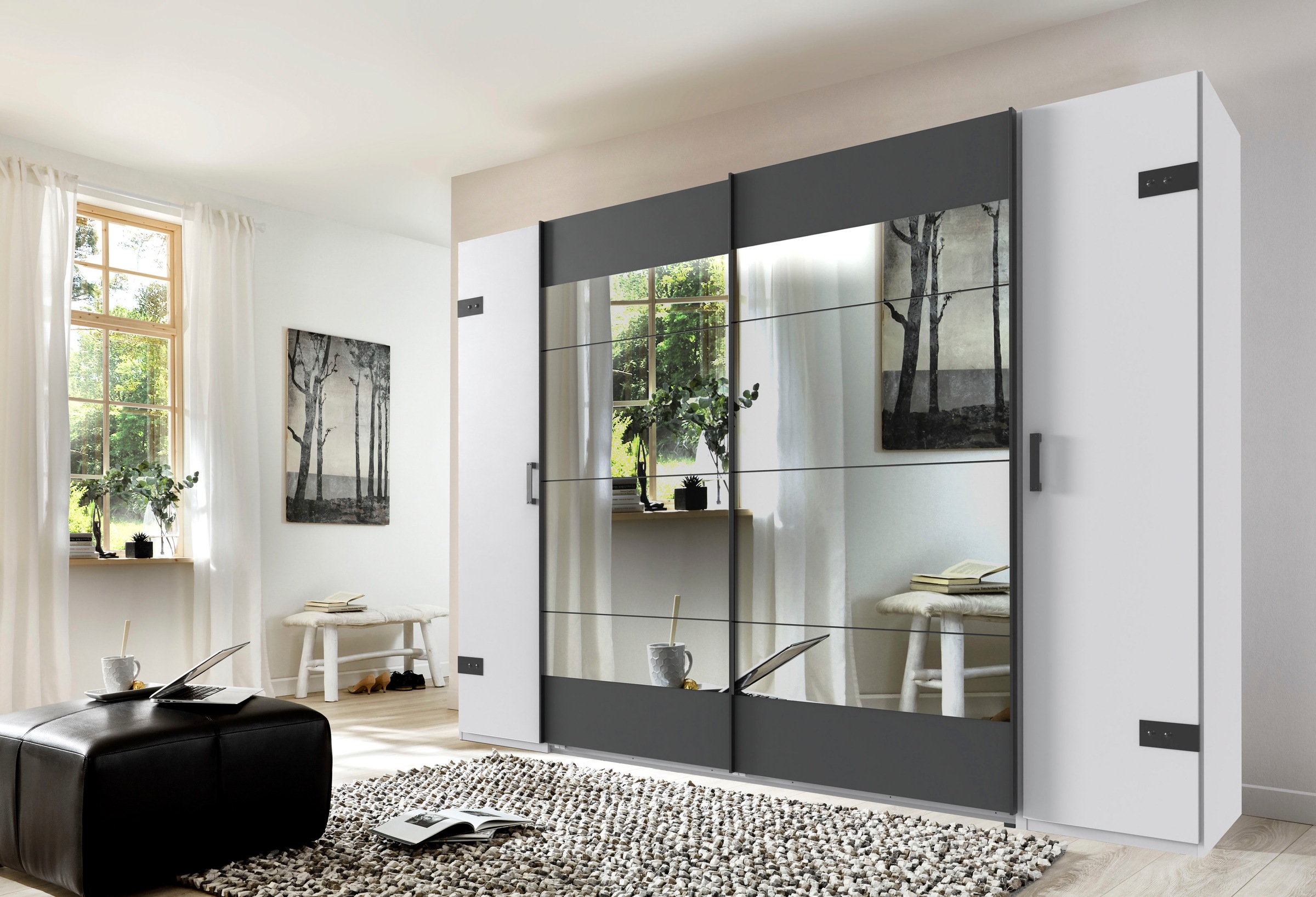 Image of Wimex Schwebetürenschrank "Stockholm, Schlafzimmerschrank mit Industrial-Look, rustikale Optik" Kleiderschrank mit Spiegel BESTSELLER Schrank Garderobe