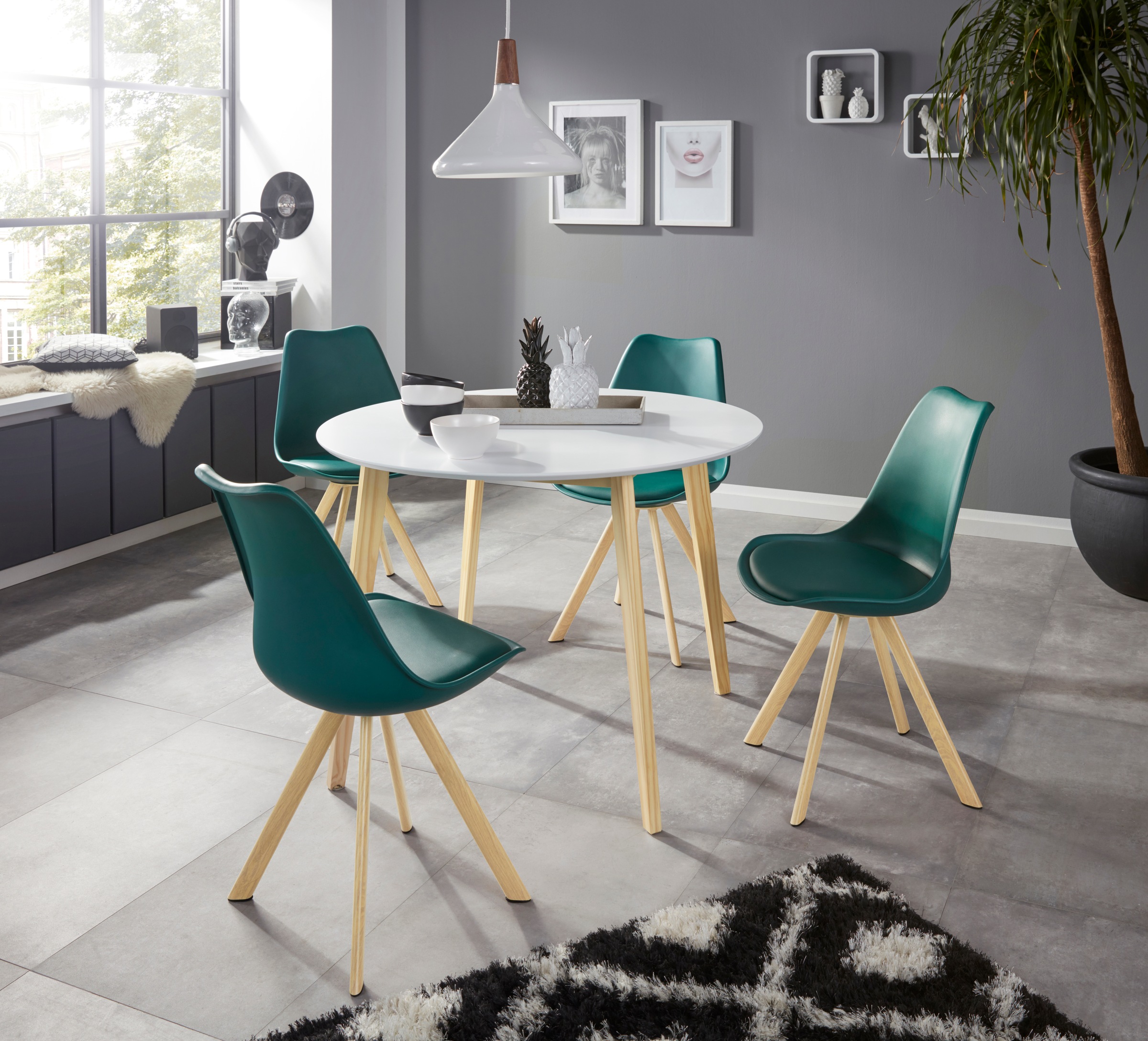 Image of INOSIGN Essgruppe »Levent«, (Set, 5 tlg.), bestehend aus 4 Lazio Stühlen und dem Cody Tisch bei Ackermann Versand Schweiz