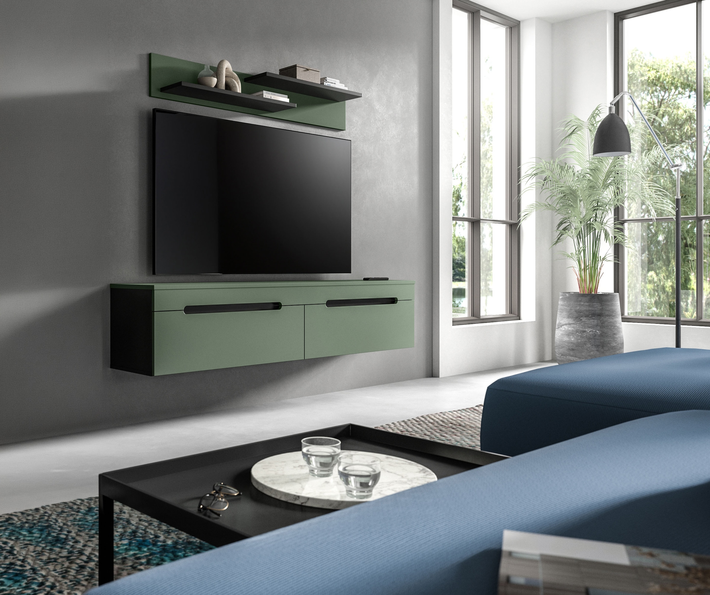 Home affaire Meuble mural »REHAT, TOPSELLER!, 2-teilig, wahlweise stehend und hängend montierbar« Set composé de : étagère murale (13x19x8 cm) et meuble bas (170x38x33 cm), 2 cuis tlg.