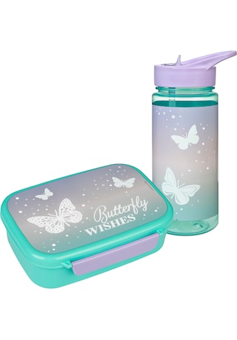 Lunchbox »Brotzeitdose & Trinkflasche, Butterfly Wishes«, (Set, 2 tlg.), mit Trinkflasche