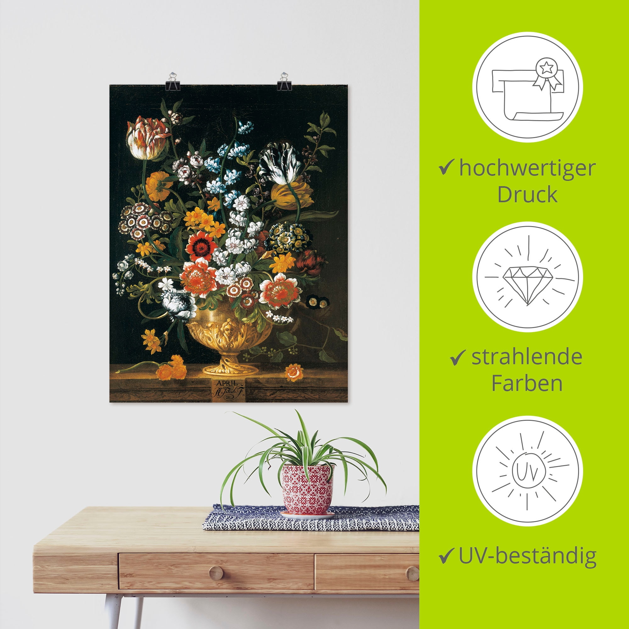Artland Kunstdruck »Zwölf Monate. Floraler Kalender April«, Arrangements, (1 St.), als Leinwandbild, Wandaufkleber oder Poster in versch. Grössen