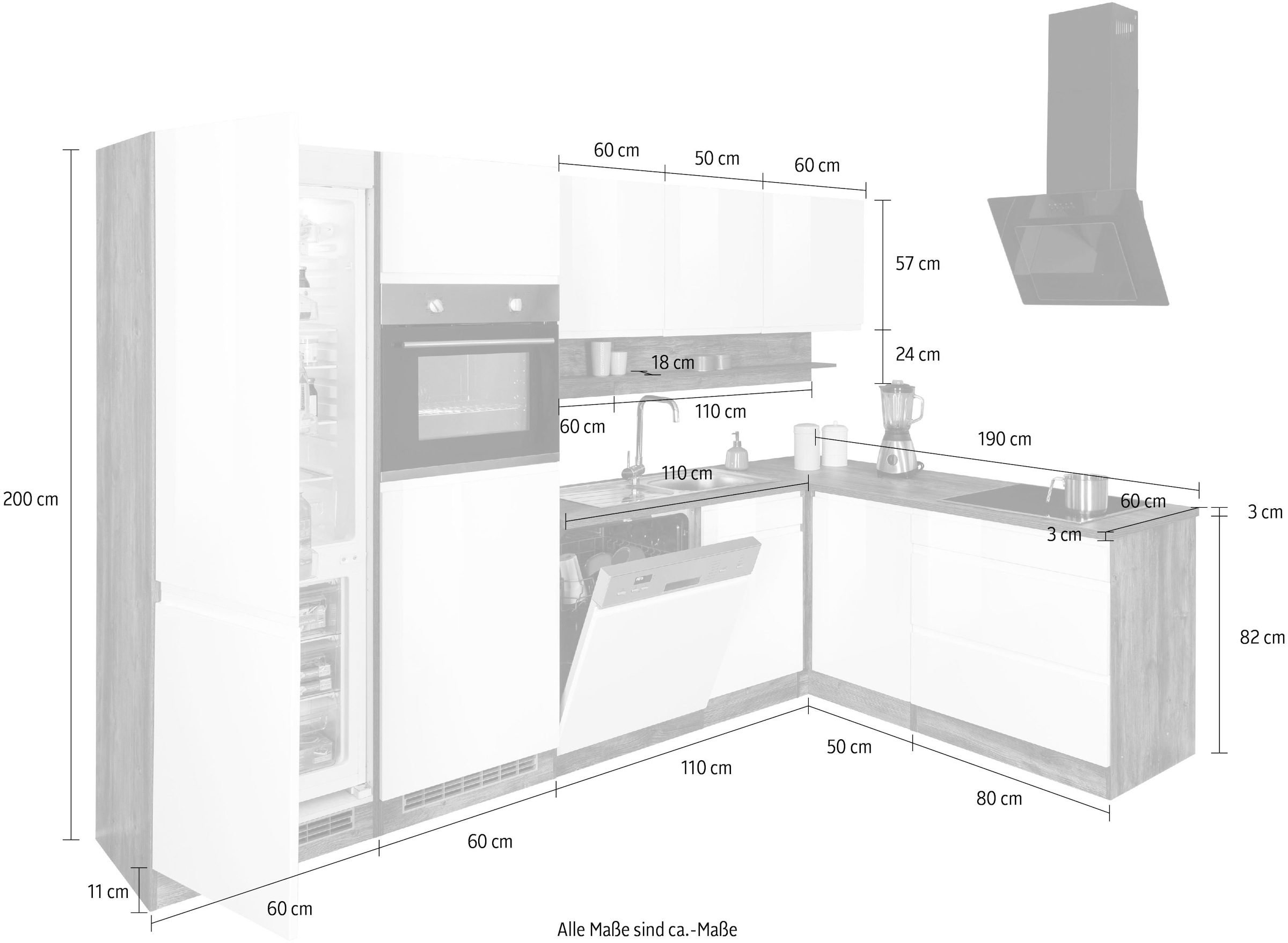 KOCHSTATION Winkelküche »KS-Virginia,neu in verbesserter Ausführung« Arbeitsplatte 38 mm stark, Stauraum, Softclose,  Stellbreite 290/180 cm, Soft-Close, ohne E-Geräte
