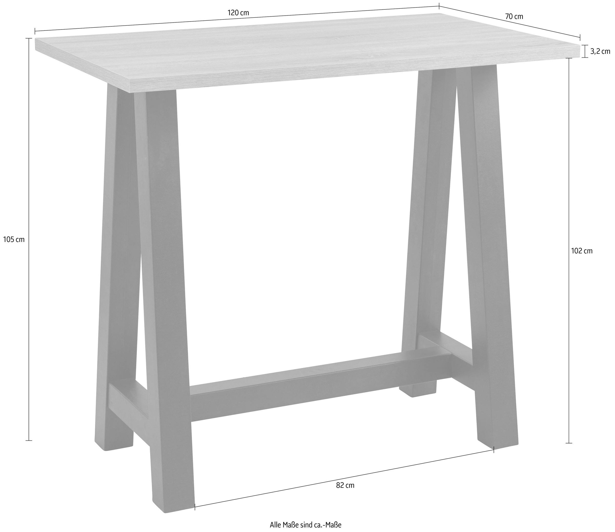 Mäusbacher Bartisch, Gestell in A-Form (Breite 120, 140 oder 160 cm)