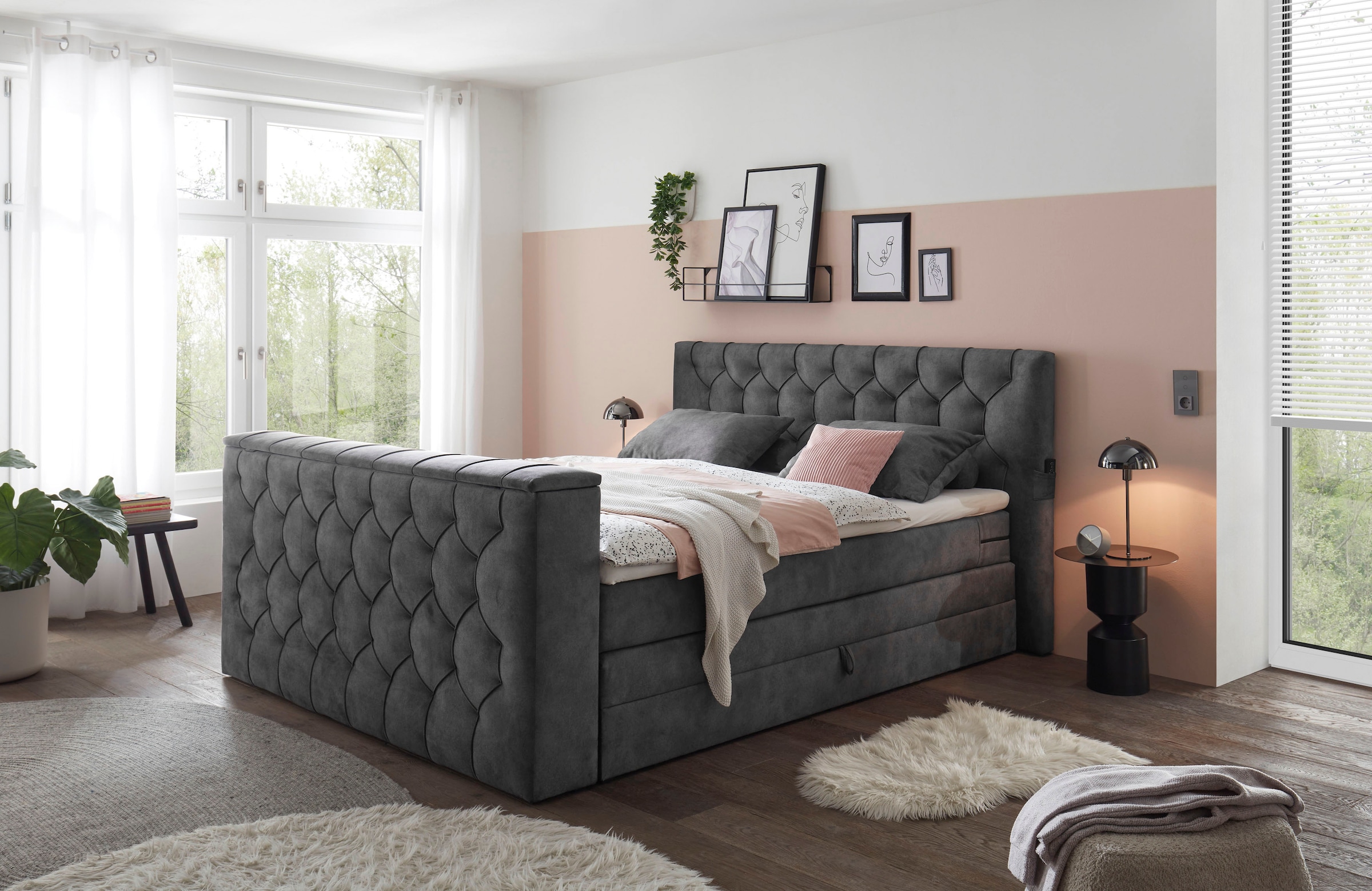 ED EXCITING DESIGN Lit boxspring »Springdale« mit Bettkasten, motorisierter TV-Halterung, Duo-Matratze (H3/H4)