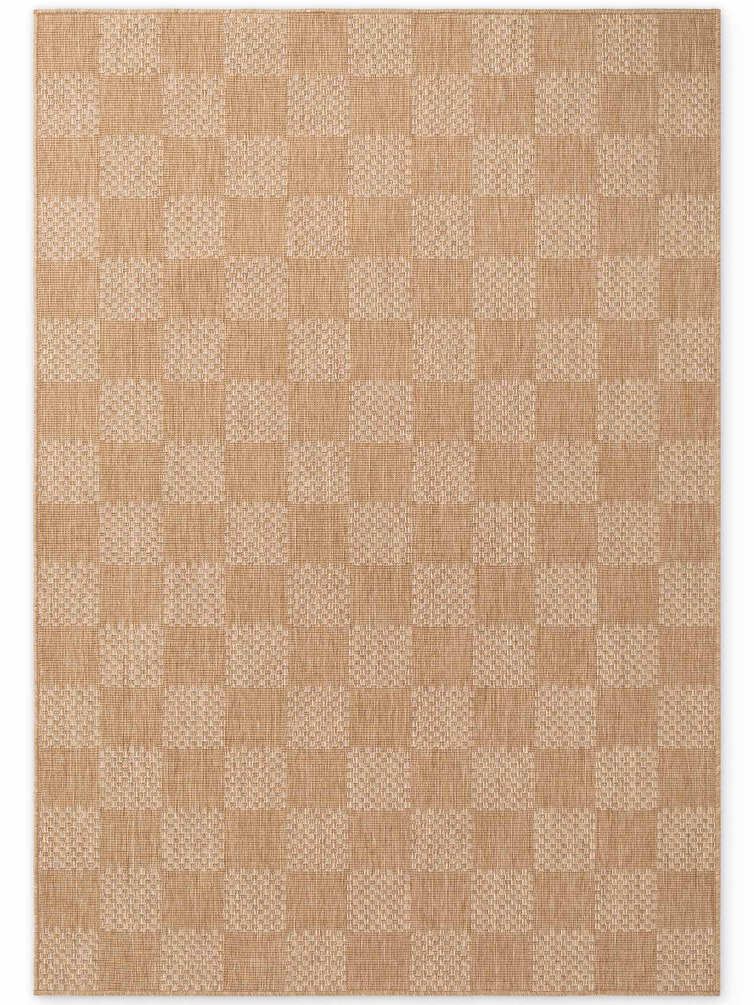 Ted Baker Flatweave Dorothy Indoor Outdoor Rug Checkerboard Design in Beige | Size: 200cm x 300cm