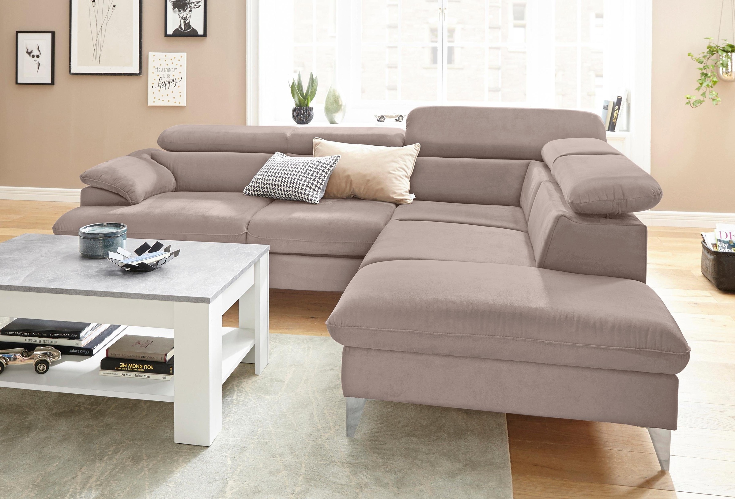 COTTA Polstergarnitur »Caluso L-Form«, Set bestehend aus: Ecksofa mit Kopfteilverstellung & Hocker