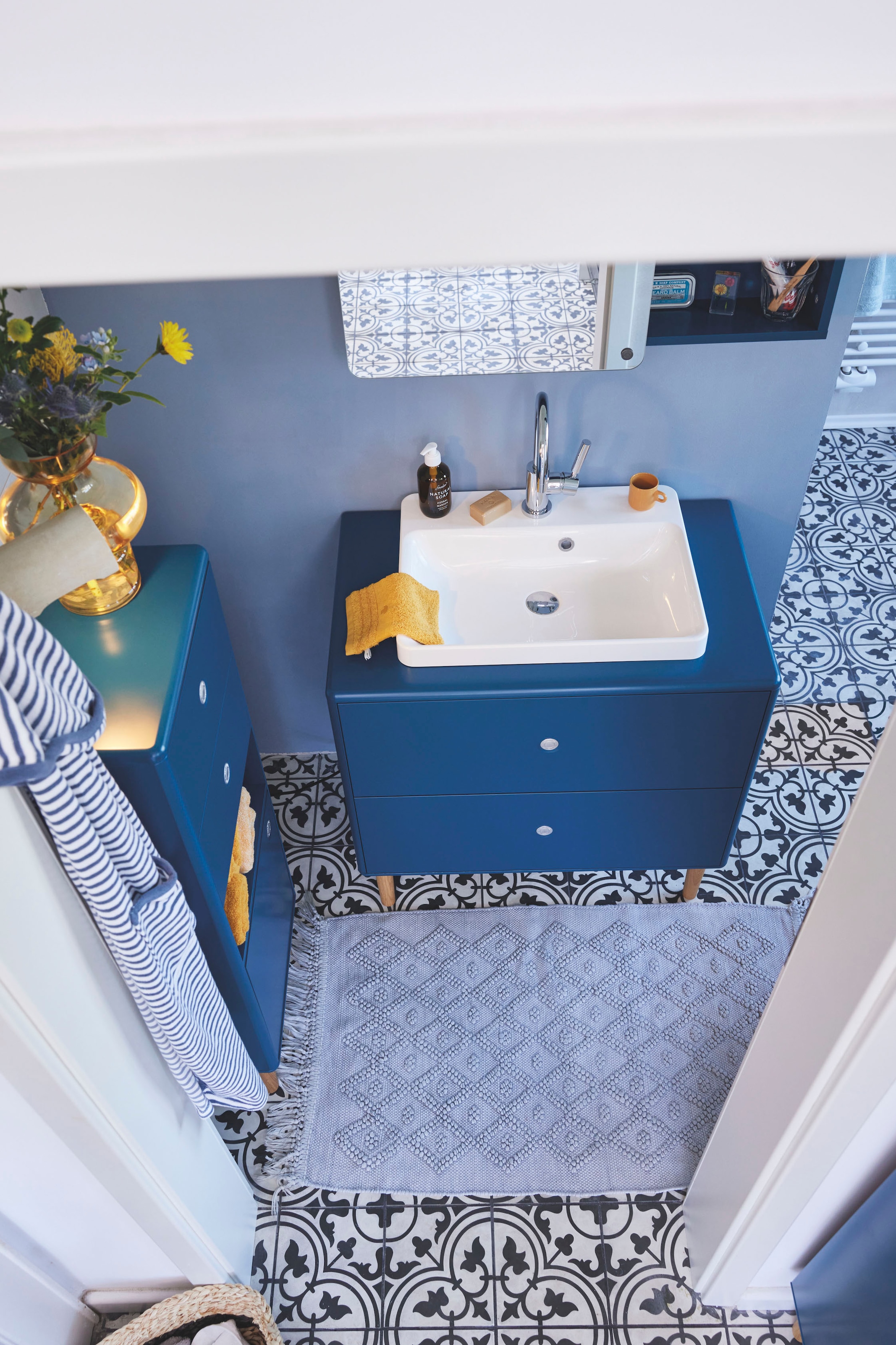 TOM TAILOR HOME Badematte »Vintage Wash«, fussbodenheizungsgeeignet, Badteppich, Uni Farben, Rauten Muster, mit Fransen, reine Baumwolle