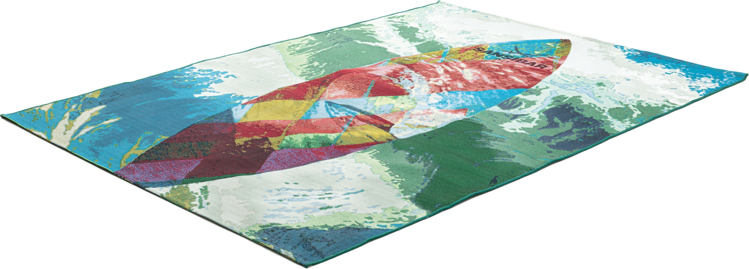 Sansibar Teppich »Rantum Beach SA-024« rechteckig 5 mm Höhe Flachgewebe, modernes Design, Motiv Surfboard, In- & Outdoor geeignet