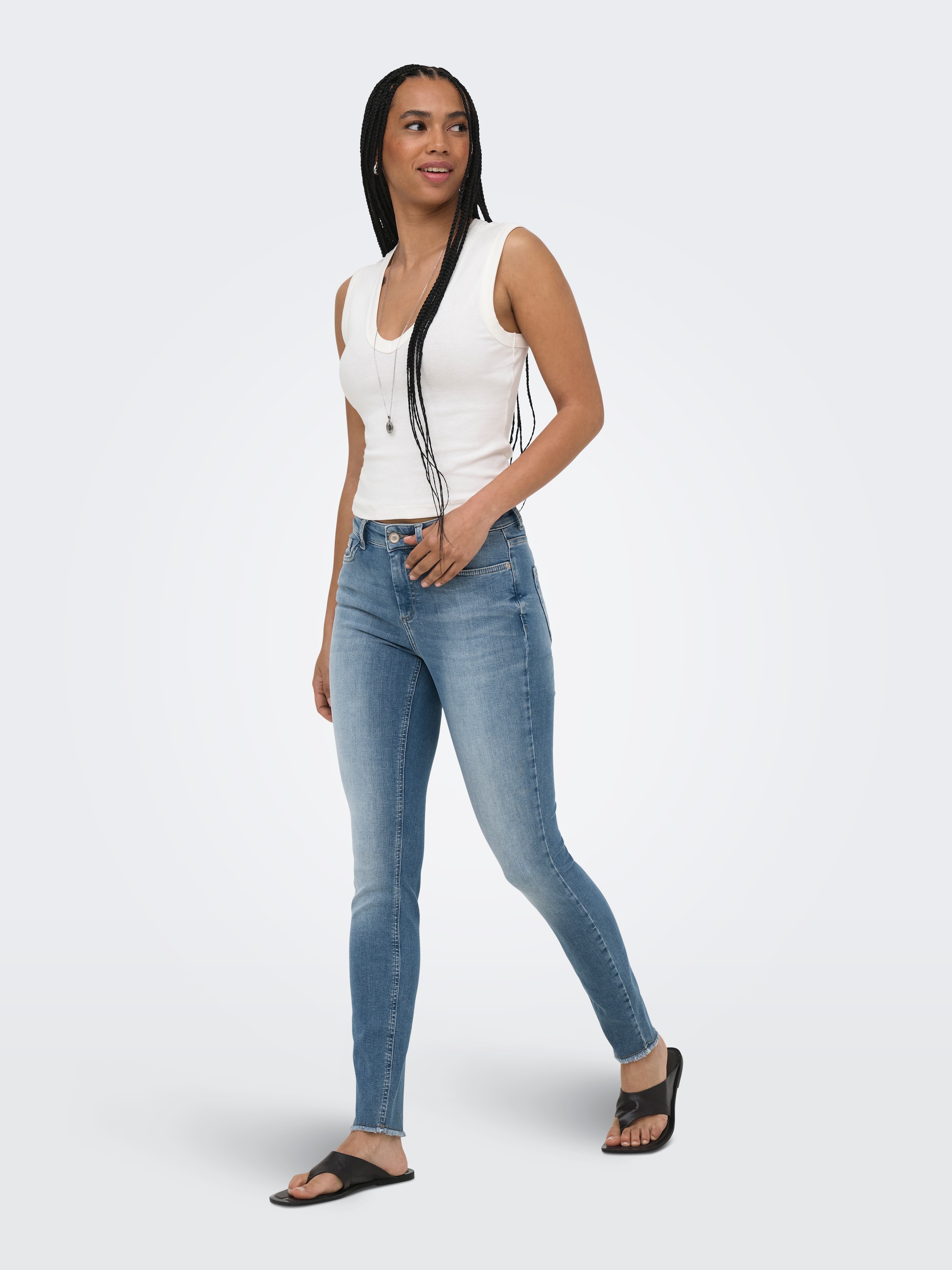 ONLY Jeans skinny »ONLBLUSH MID SK ANK RW DNM REA363« mélange de coton, coupe skinny