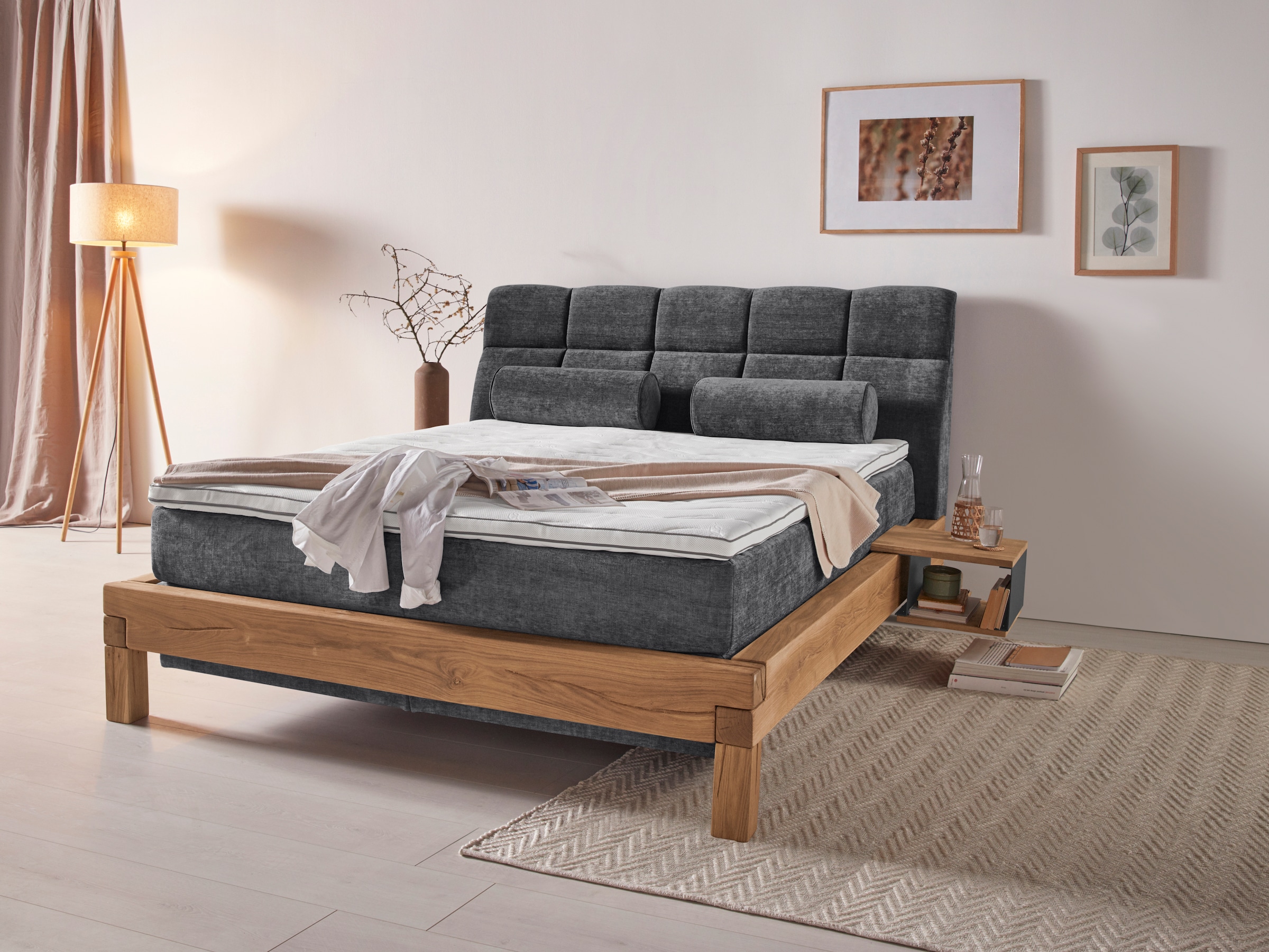 Home affaire Lit boxspring »VILLADS inkl. Taschenfederkernmatratze H2-H4 und Topper« surface de couchage : 160/200 cm en chêne à poutres, structure Inside-Boxspring