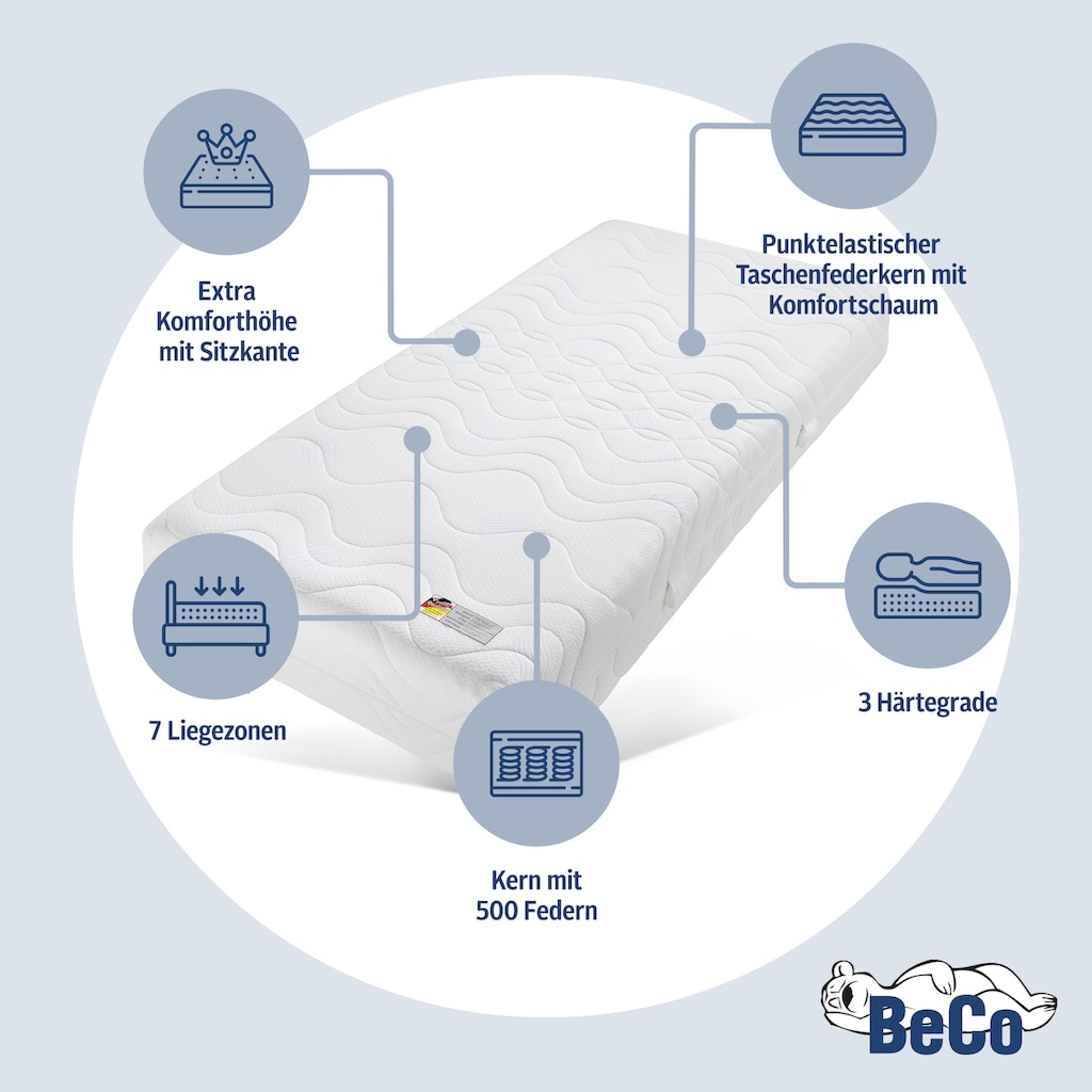 Beco Taschenfederkernmatratze »5 Sterne TFK«, 29 cm hoch, 500 Federn, (1 St.), mit Polyester- oder natürlichem Baumwollbezug, verschiedene Grössen