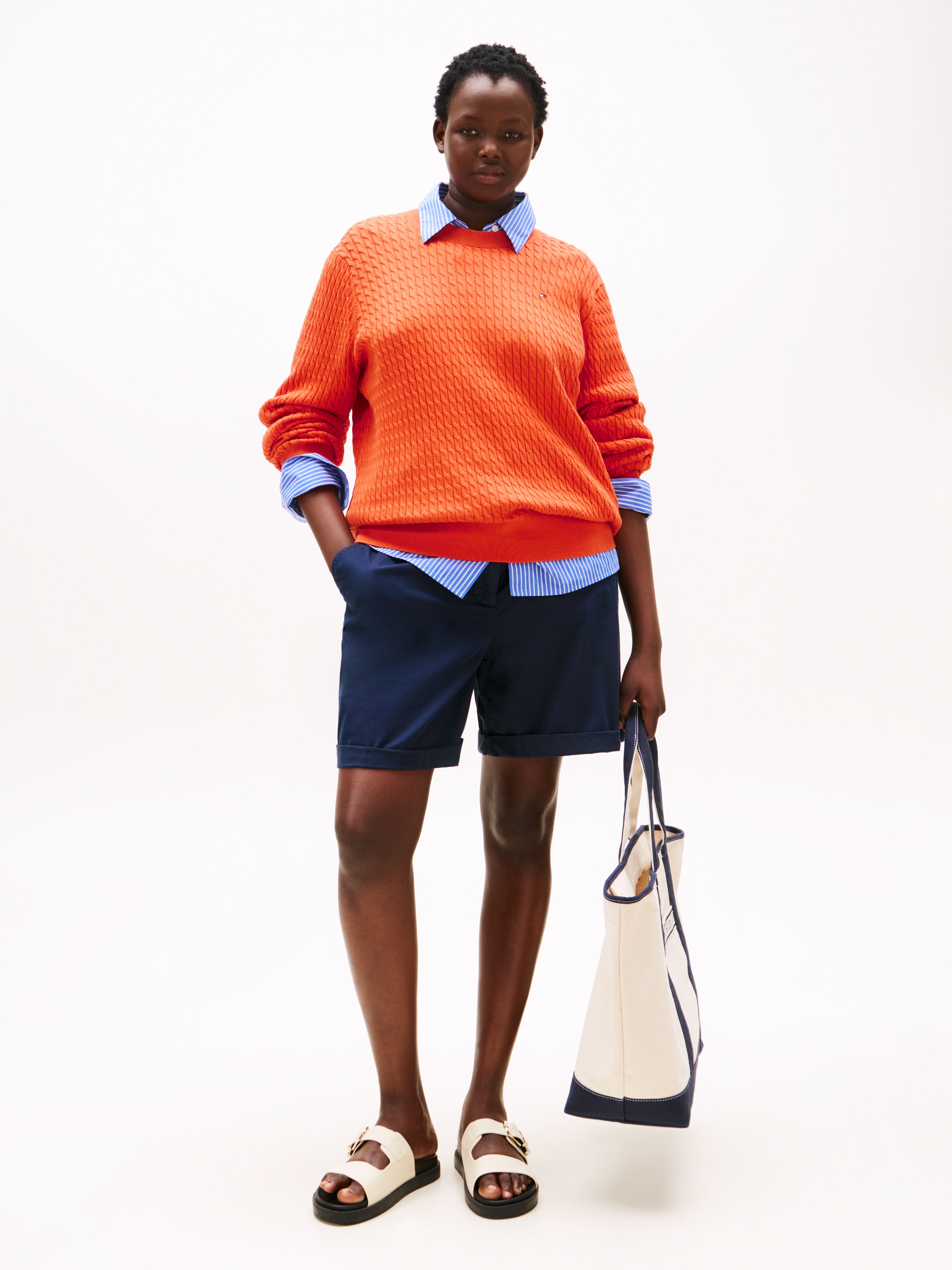 Tommy Hilfiger Curve Strickpullover »CRV CO CABLE FINE GG C-NK LS SWT«, in grossen Grössen, mit Zopfmuster