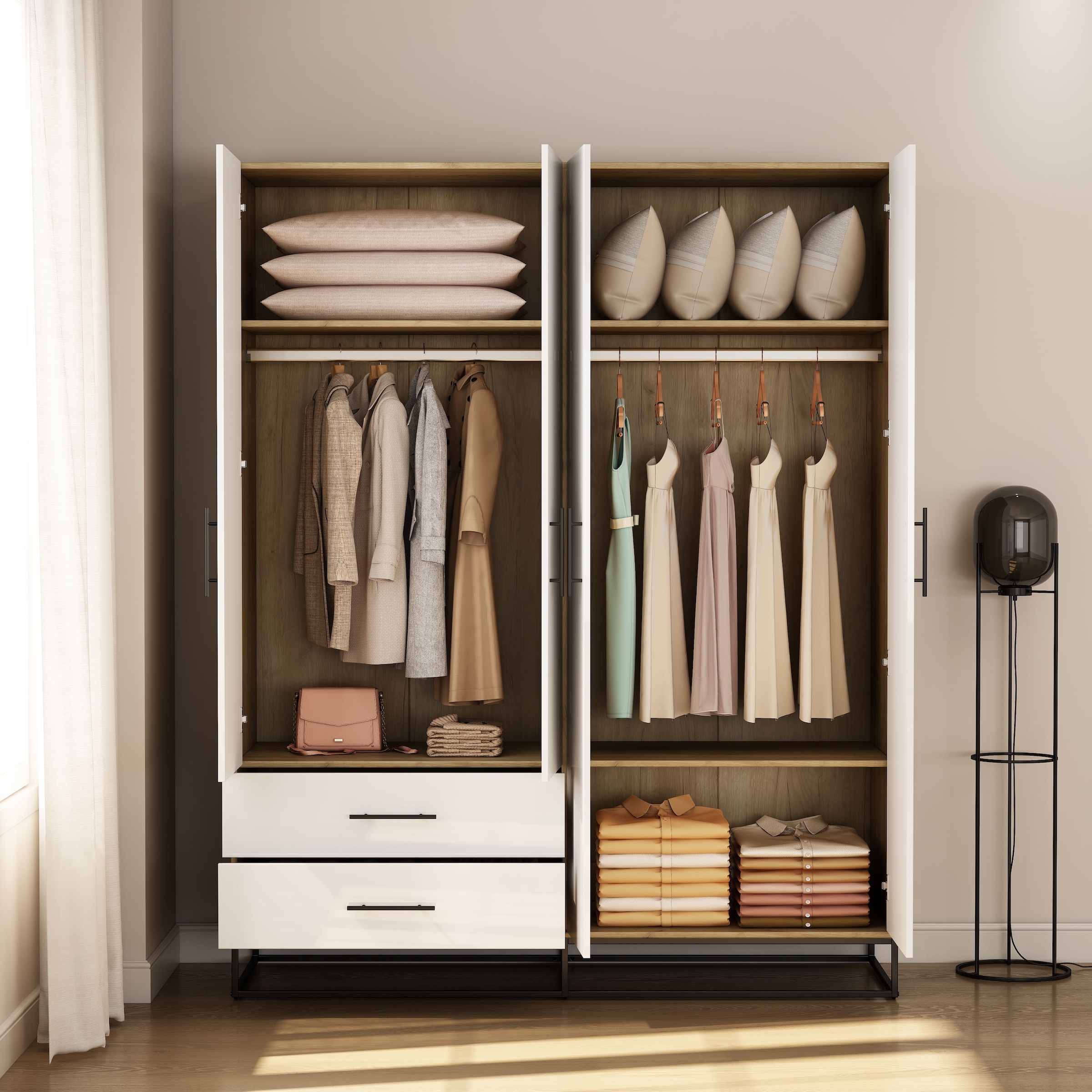 GOODproduct Kleiderschrank »Lucca Schlafzimmerschrank Garderobe Hochglanz Bestseller« Schwarze Griffe und Kufengestell aus Metall,  Schlafzimmerschrank mit 4 Türen und 2 Schubladen, Breite 160cm