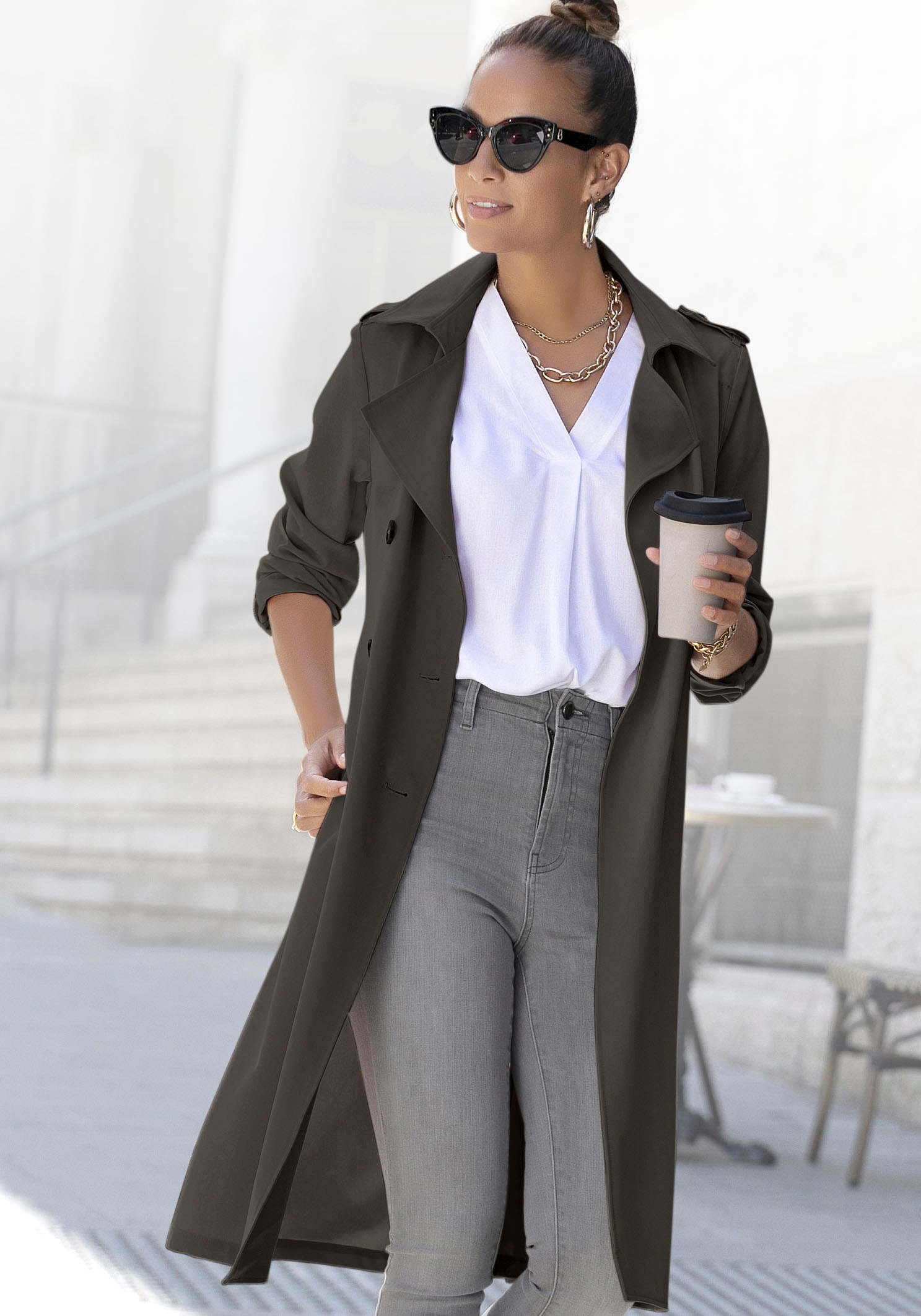 Image of LASCANA Trenchcoat, (mit Bindegürtel), mit Gürtel zum Regulieren bei Ackermann Versand Schweiz