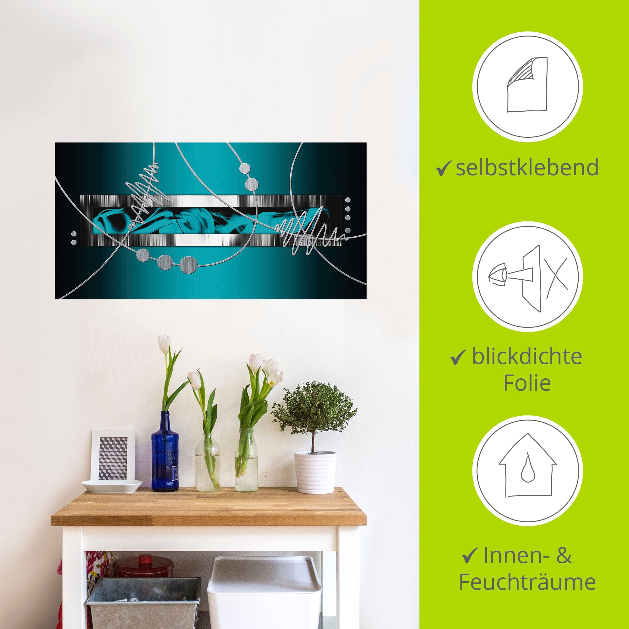Artland Wandbild »Silber abstrakt auf petrol«, Gegenstandslos, (1 St.), als Alubild, Outdoorbild, Leinwandbild, Poster, Wandaufkleber