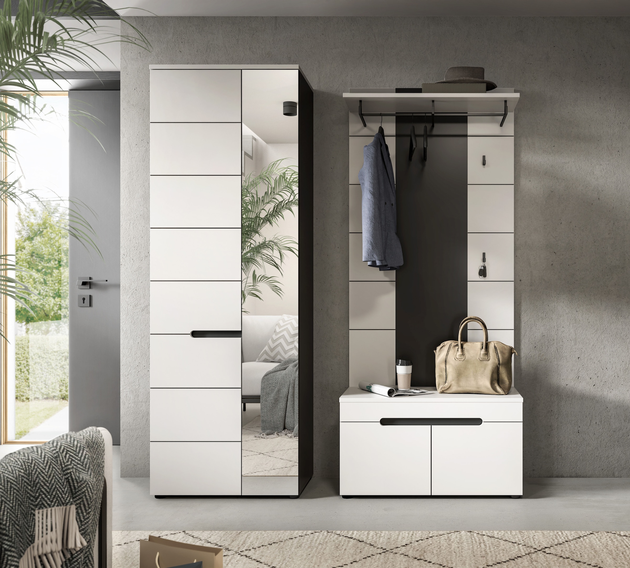INOSIGN Ensemble de vestiaires »REHAT, TOPSELLER!, 3-teilig, Breite 160 cm, individuell erweiterbar« Set, bestehend aus: Garderobenschrank, Sitzbank und Paneel, 3 cuis tlg.