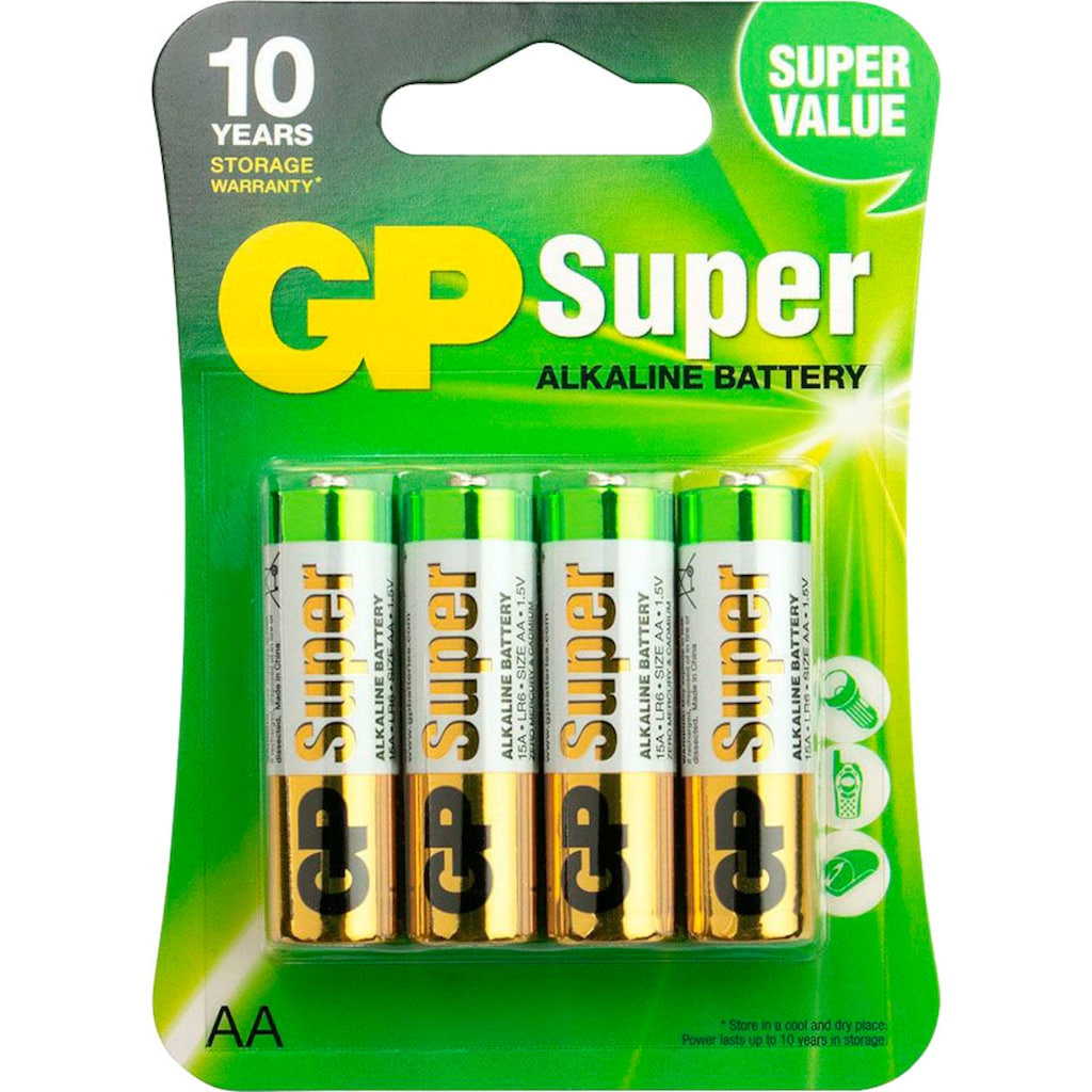 GP Batteries Batterie »4er Pack Super Alkaline AA«, LR06, 1,5 V, (Set, 4 St.)