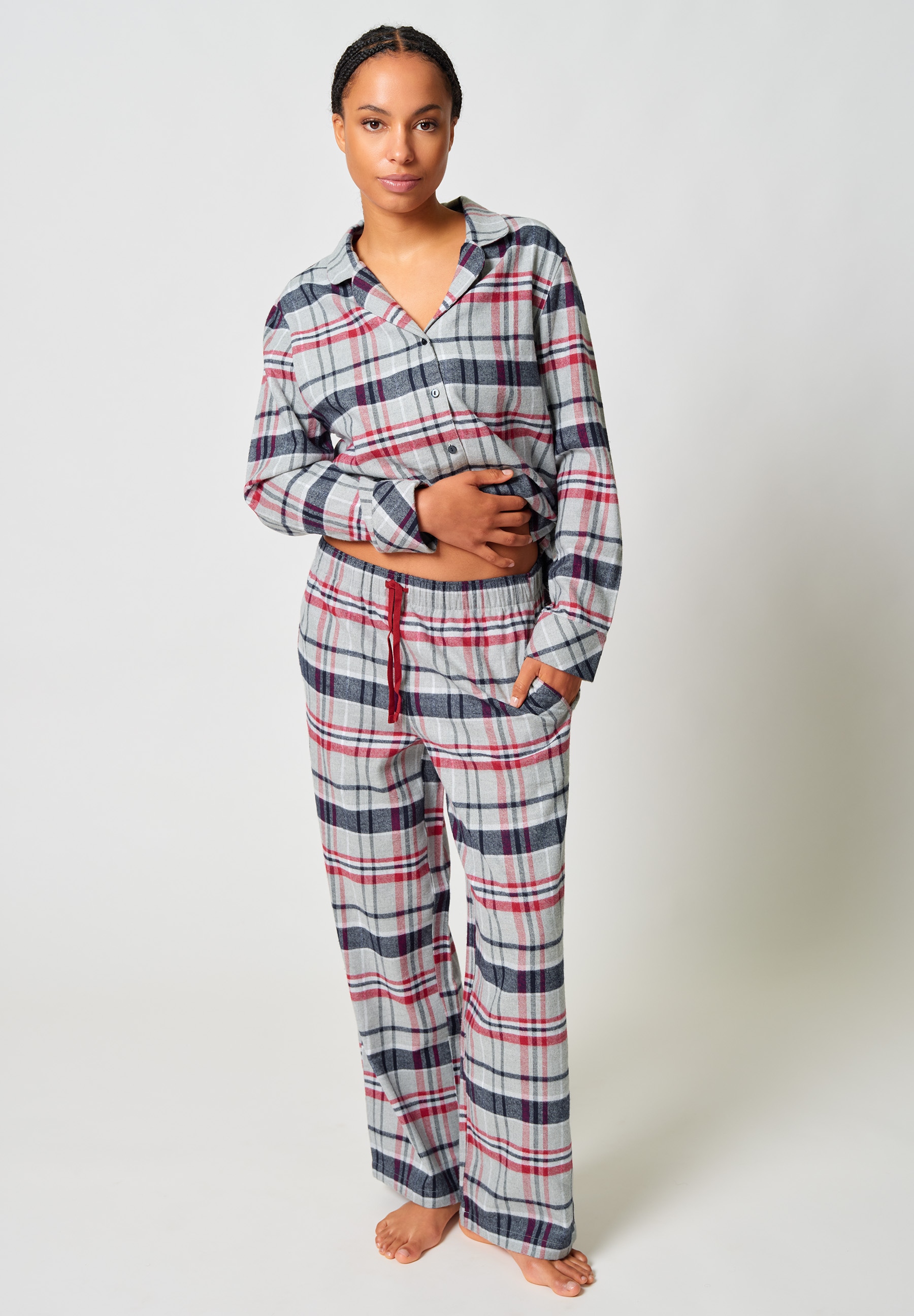 Skiny Pyjama »Night In Skiny Flanell« 2 Stk. tlg., wärmend, Cotton, kuschelig weich, Bindeband, elastischer Bund