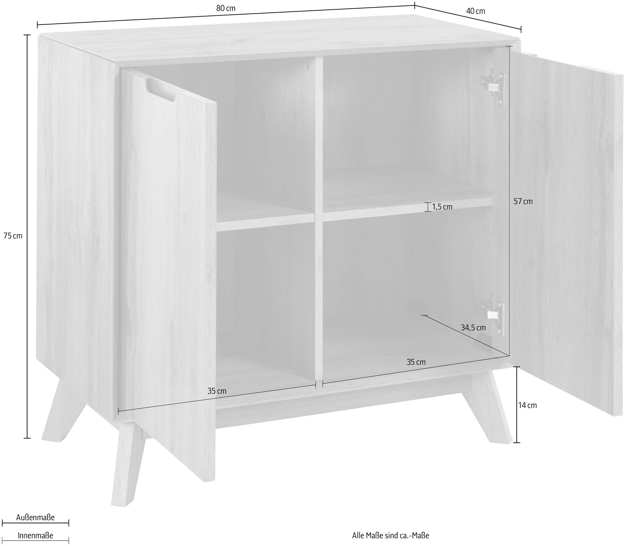 andas Sideboard »Pandrup«, mit 2 Türen und 2 verstellbare Einlegeböden, B:80 cm, H:75 cm