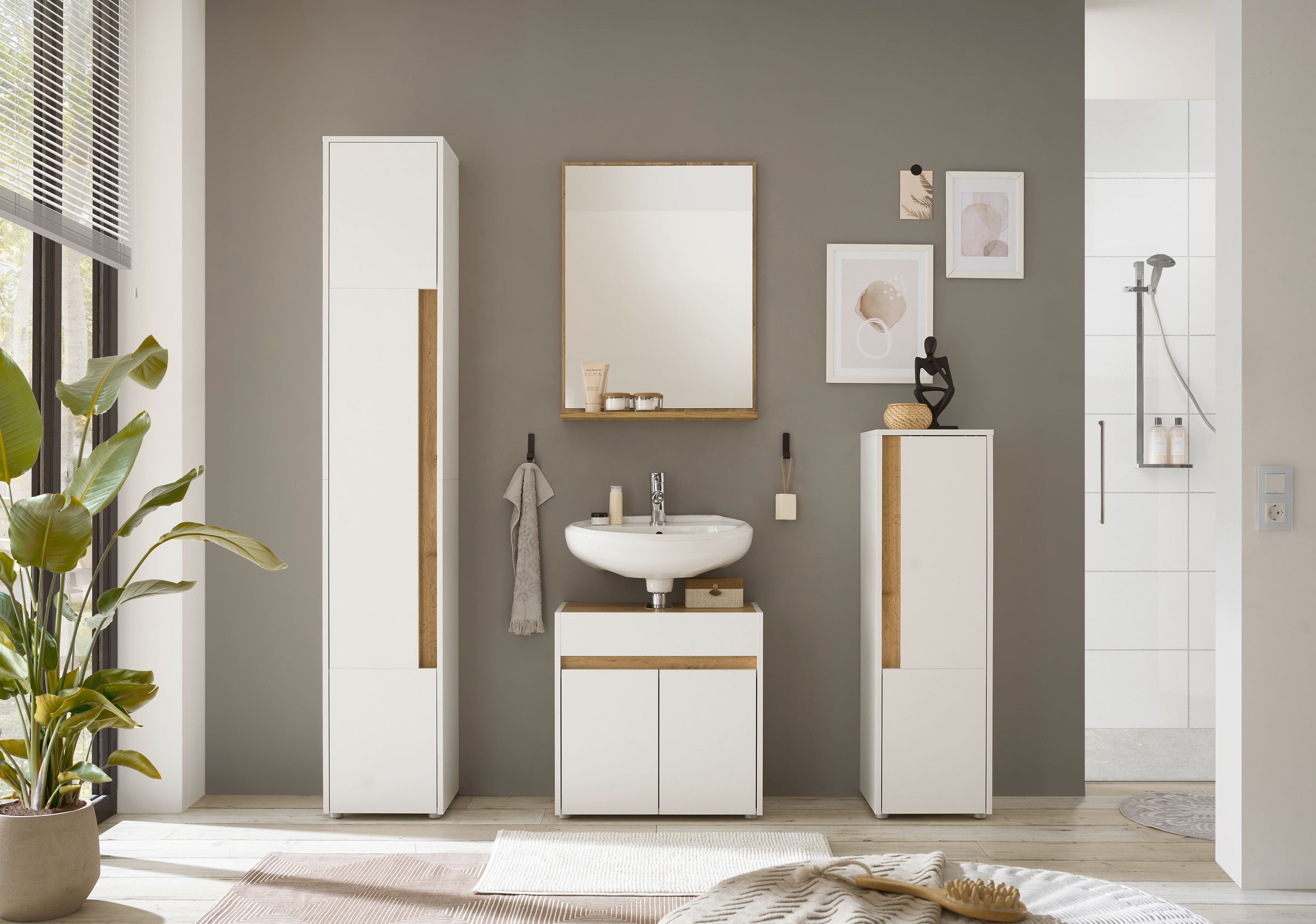 Home affaire Badmöbel-Set »CITY/ GIRON, Bad im zeitlosen Design, 4-teiliges Badezimmer« Set, 4 Stk. tlg.