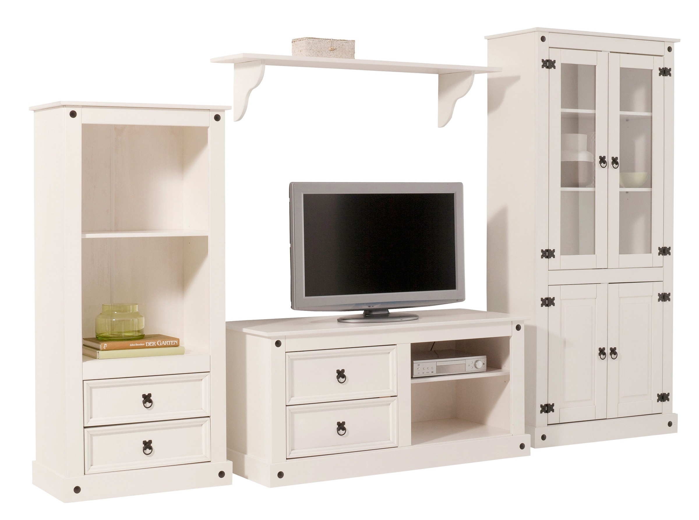 Image of GOODproduct Wohnwand "Mexiko Vitrine, Regal und TV-Board mit Metallgriffen" Set, 3 Stk. tlg.