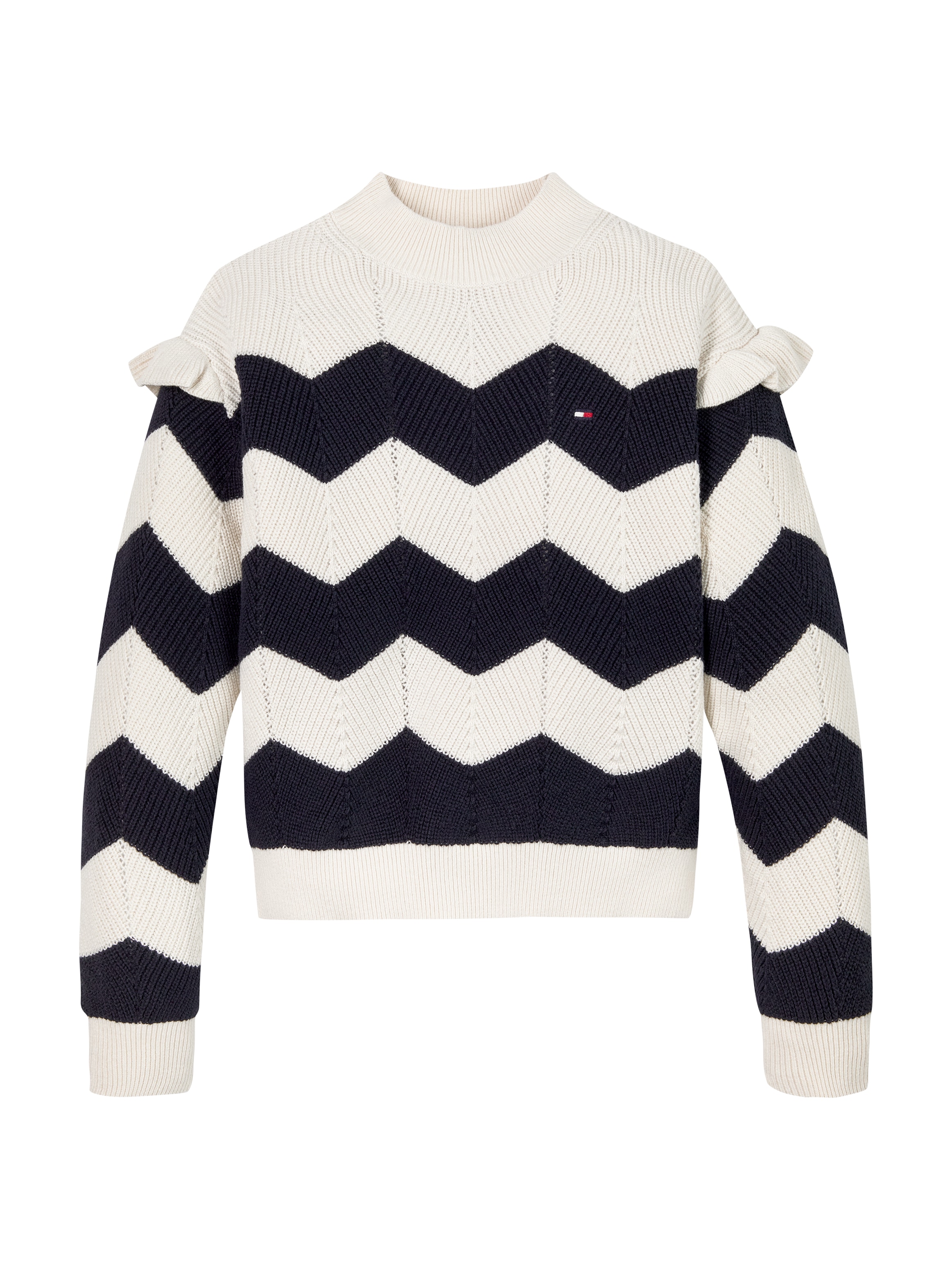 Tommy Hilfiger Strickpullover »WAVY STRIPE SWEATER«, im Streifendesign, mit Rüschen