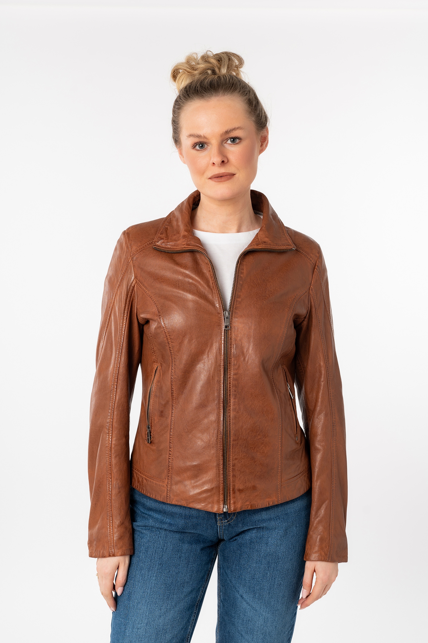 Image of Mauritius Lederjacke "MWJolah" mit Umlegekragen und gesteppter Rückenpartie