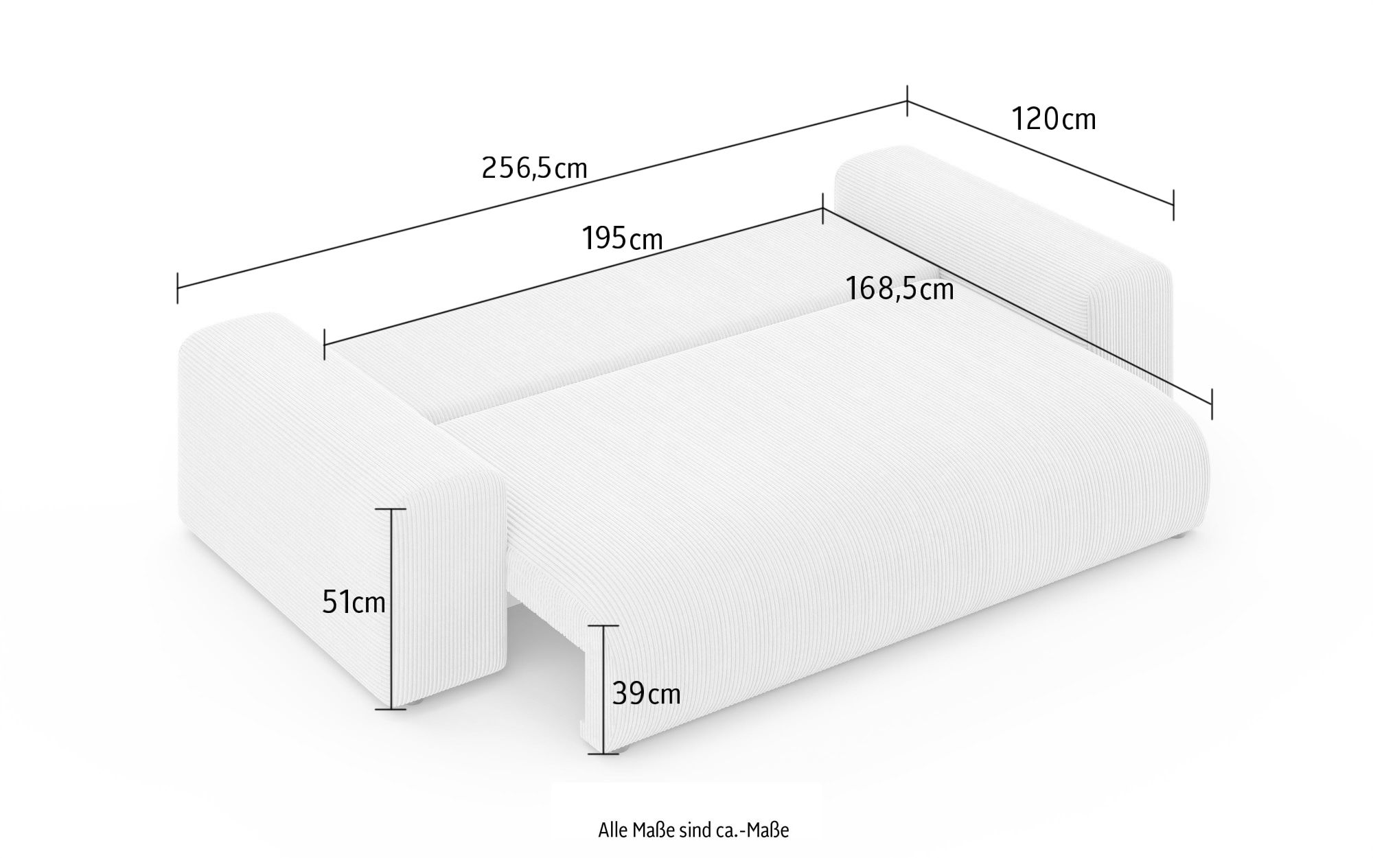 Home affaire Big-Sofa »LAKESIDE 3-Sitzer Schlafsofa mit Bettkasten, Breite 256,5 cm« Liegefläche 168,5x195 cm, hoher Sitzkomfort, Masse B/T/H: 256/122/82cm