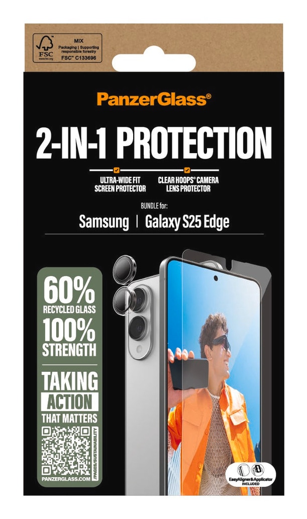 CARE by PanzerGlass Displayschutzglas »2-in-1 Protection - Ultra-Wide Fit Screen + Camera Protector«, für Samsung Galaxy S25 Edge, Displayschutzfolie, Schutzfolie, Bildschirmschutz, kratz- & stossfest
