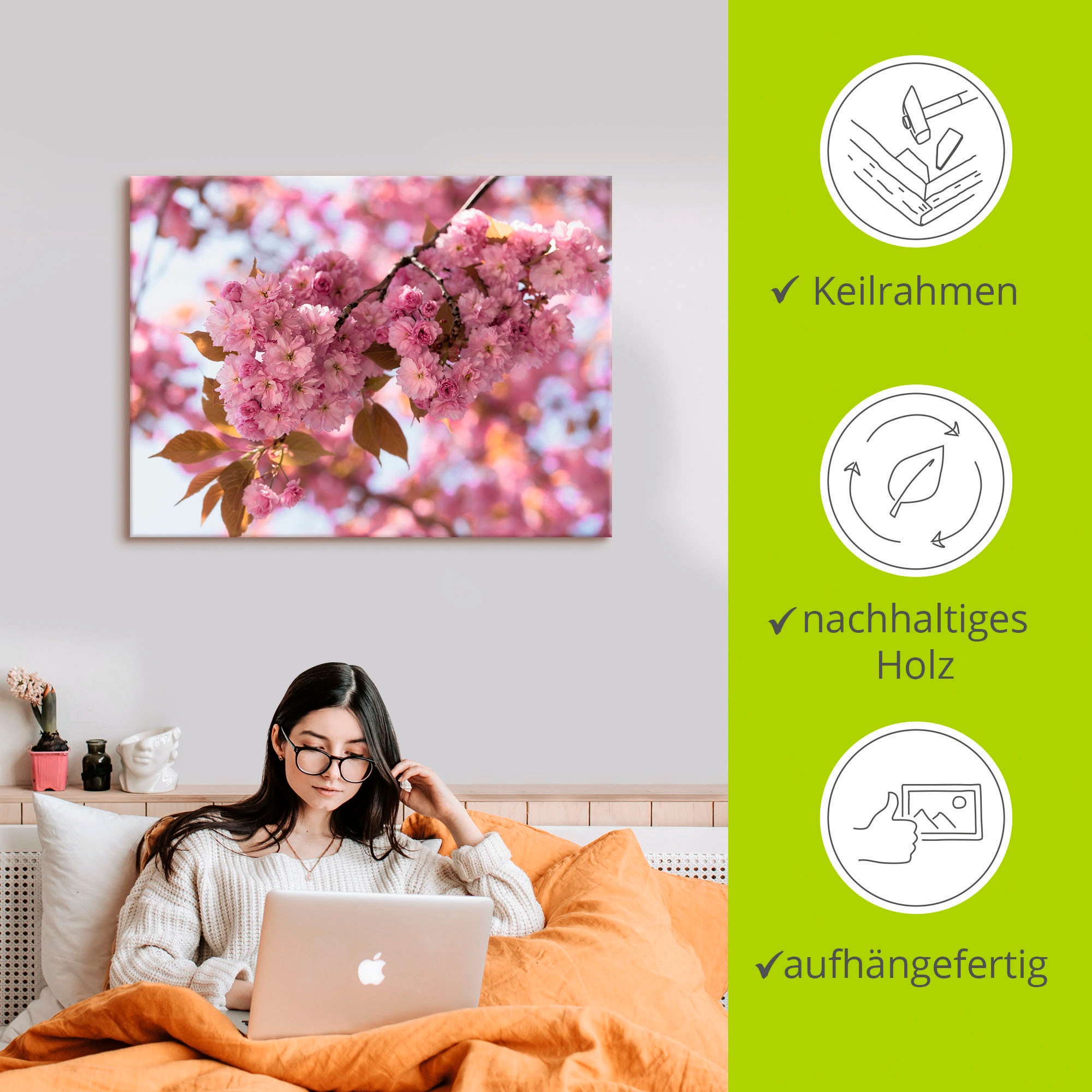 Artland Wandbild »Japanische Kirschblüte in Love I«, Blumen, (1 St.), als Leinwandbild, Poster, Wandaufkleber in verschied. Grössen