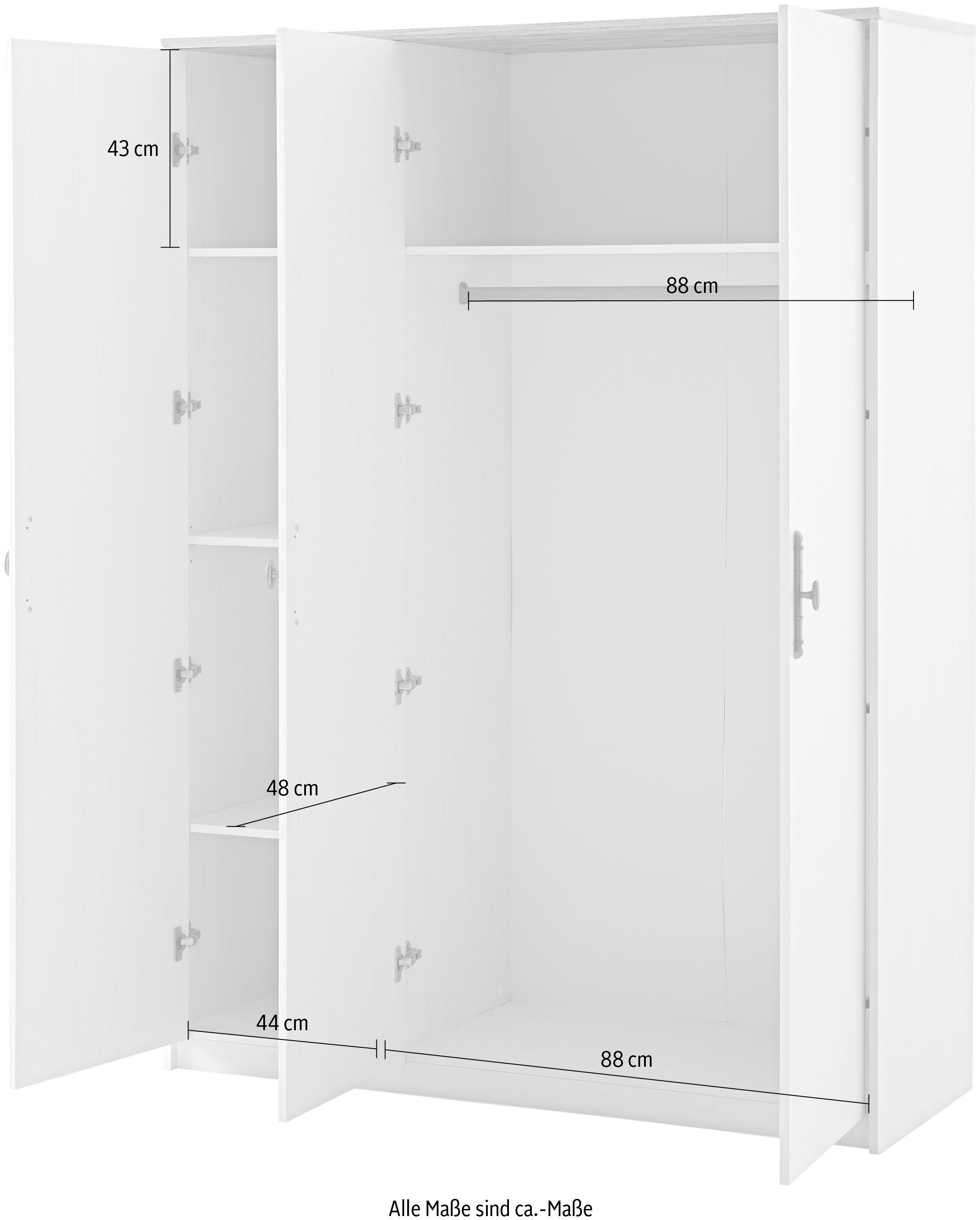 Home affaire Kleiderschrank »LiLLE, Drehtürenschrank im Landhausstil, Schrank mit Metallgriffen« viel Stauraum, mit Kleiderstange u Einlegeböden, vielseitig einsetzbar