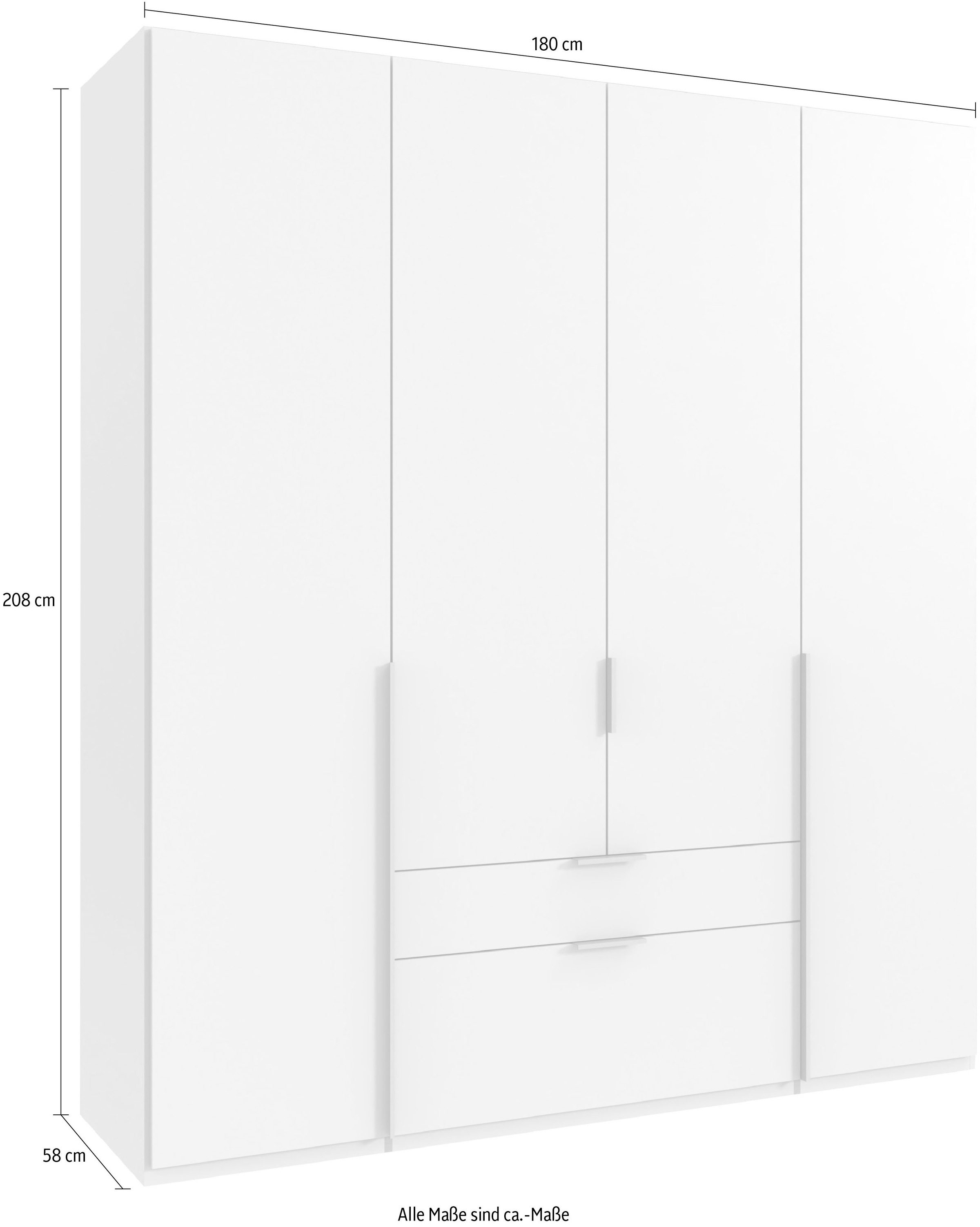 Wimex Drehtürenschrank »Mugano, 135 oder 180cm breit, 208 oder 236cm hoch, Made in Germany«, (mit langen oder kurzen Griffen aus Metall), wahlweise mit oder ohne Spiegel, mit Schubladen