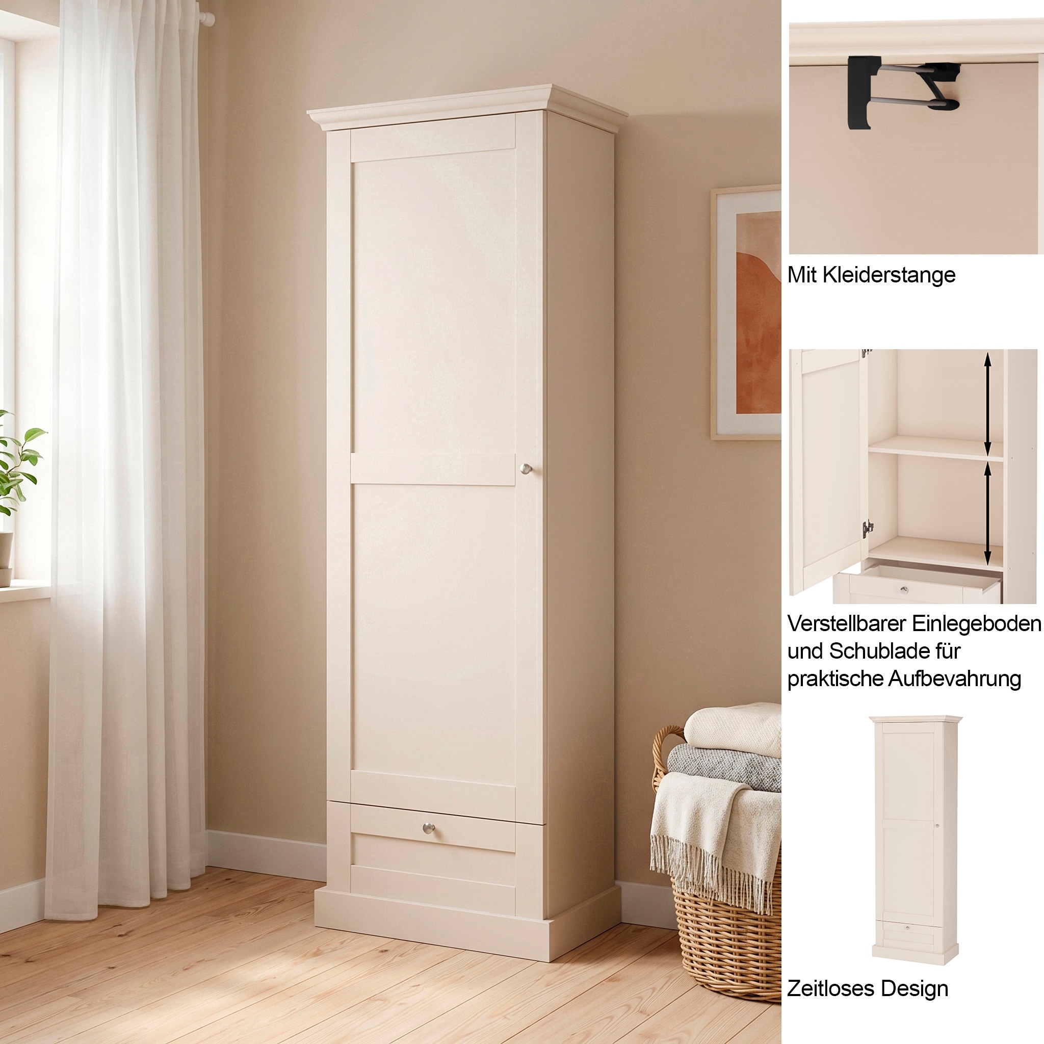 GOODproduct Armoire vestiaire »Binz« Nombreuses possibilités de rangement, poignées en métal, porte avec cadre, hauteur 180 cm