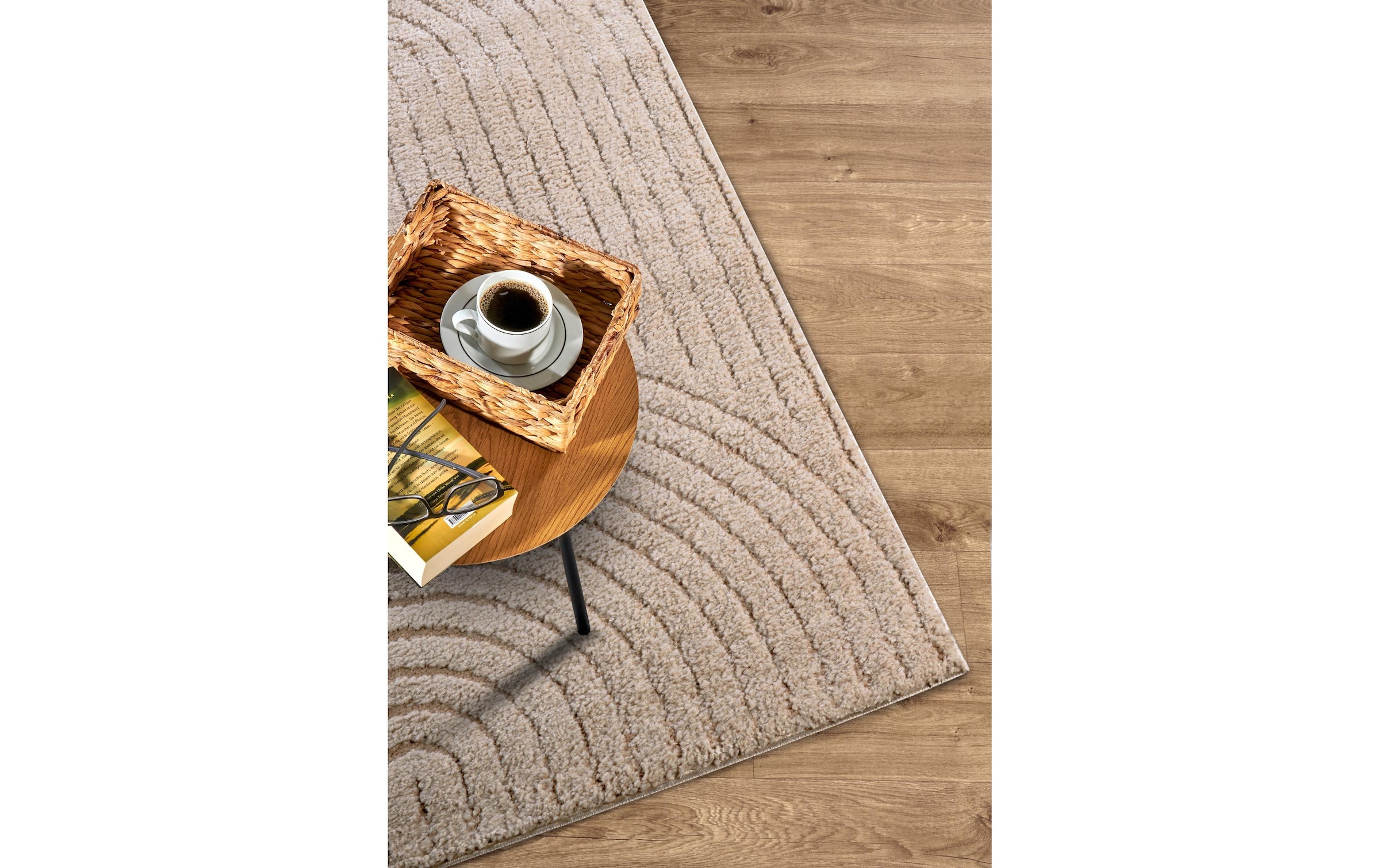 ELLE DECORATION Teppich »Cosy Panglao,  auch als Rundteppich erhältlich« rechteckig 14 mm Höhe uni Kurzflor, Hoch Tief Struktur, modern, Skandi, Boho, Wohnzimmer