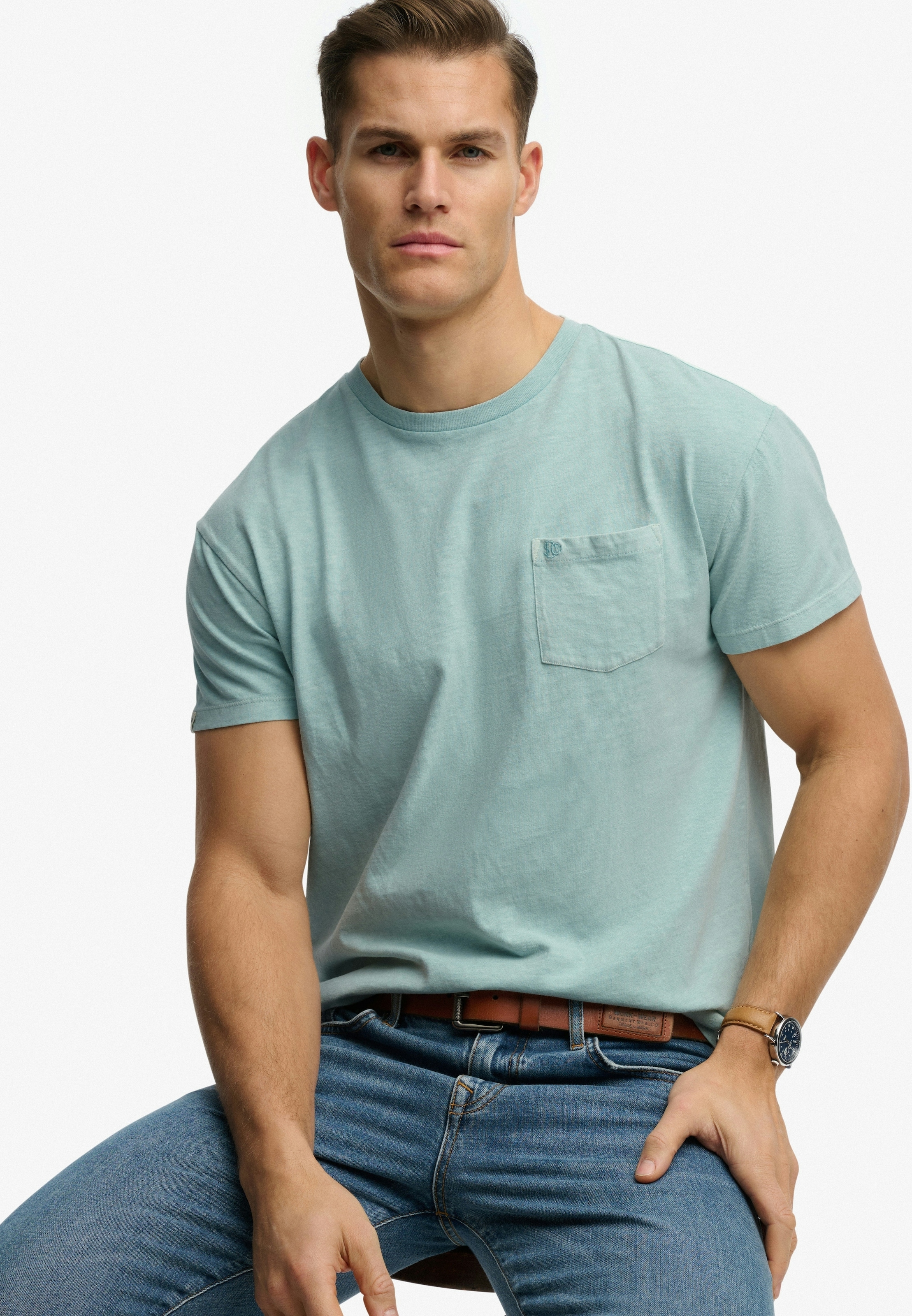 Superdry Shirt à col rond »COTTON CLASSIC LINEN PKT TEE« aus tollem Baumwoll-Leinen-Mischgewebe