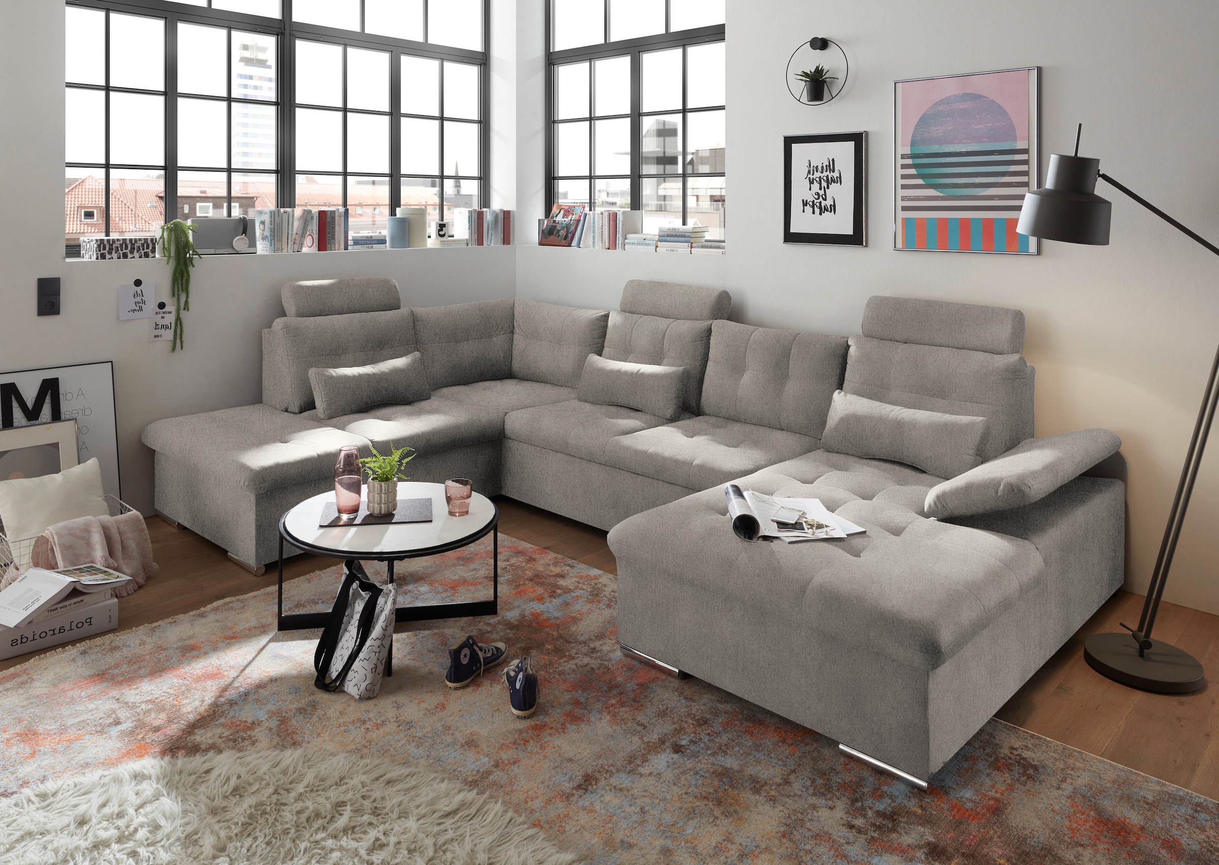 Image of ED EXCITING DESIGN Wohnlandschaft "Jakarta U-Form mit Bettfunktion, Bettkasten" Armteilverstellung, Kopfstützen & 3 Nierenkissen