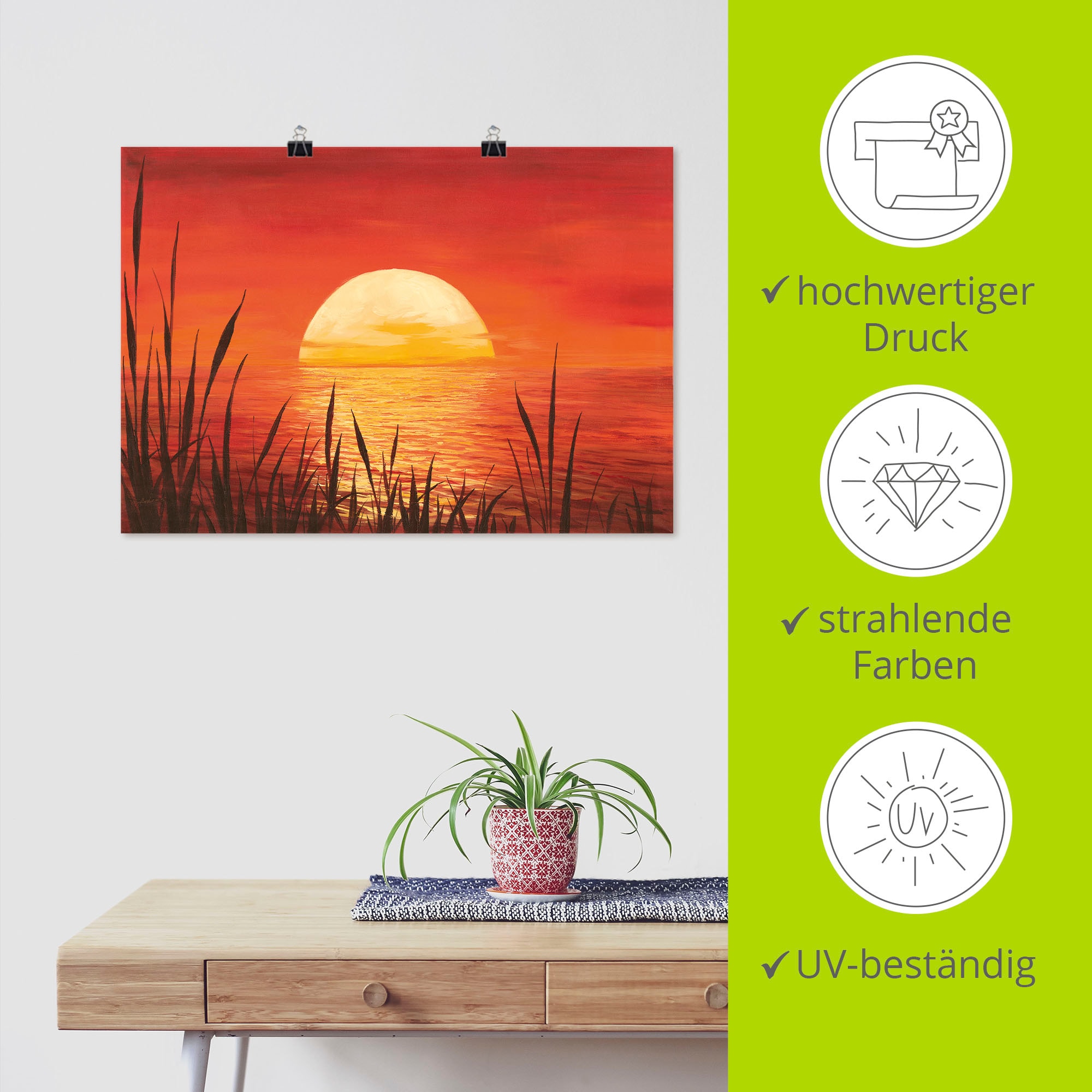 Artland Wandbild »Roter Sonnenuntergang am Ozean« Bilder vom Sonnenuntergang & -aufgang 1 Stk. tlg. als Alubild, Outdoorbild, Leinwandbild, Poster, Wandaufkleber