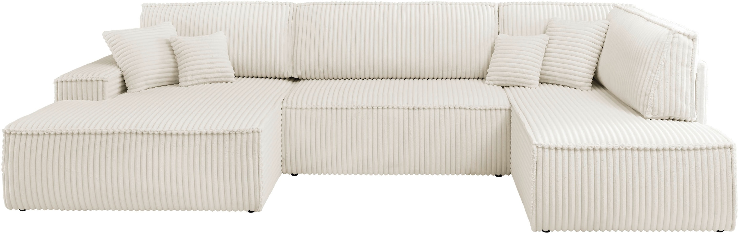 andas Wohnlandschaft »FINNLEY U-Form XXL 329 cm, Schlafsofa, Schlaffunktion m. Bettkasten«, (194/139 cm), Bouclé, Struktur und Cord