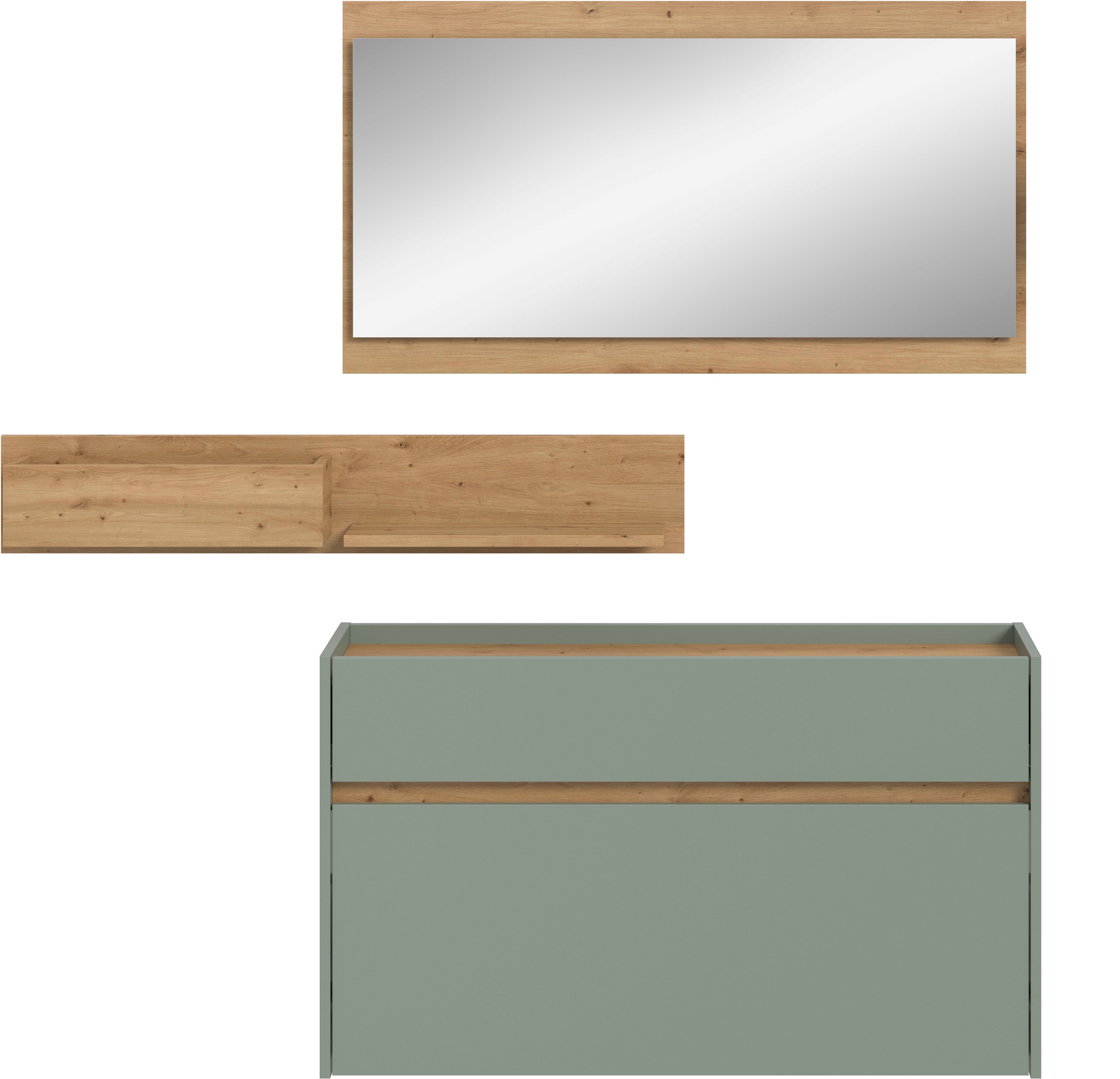 Home affaire Garderoben-Set »EVRID, 3-teilig, Breite 140 cm, individuell hängbar & erweiterbar« best. aus: Kommode, Wandboard & Spiegel, 3 Stk. tlg.