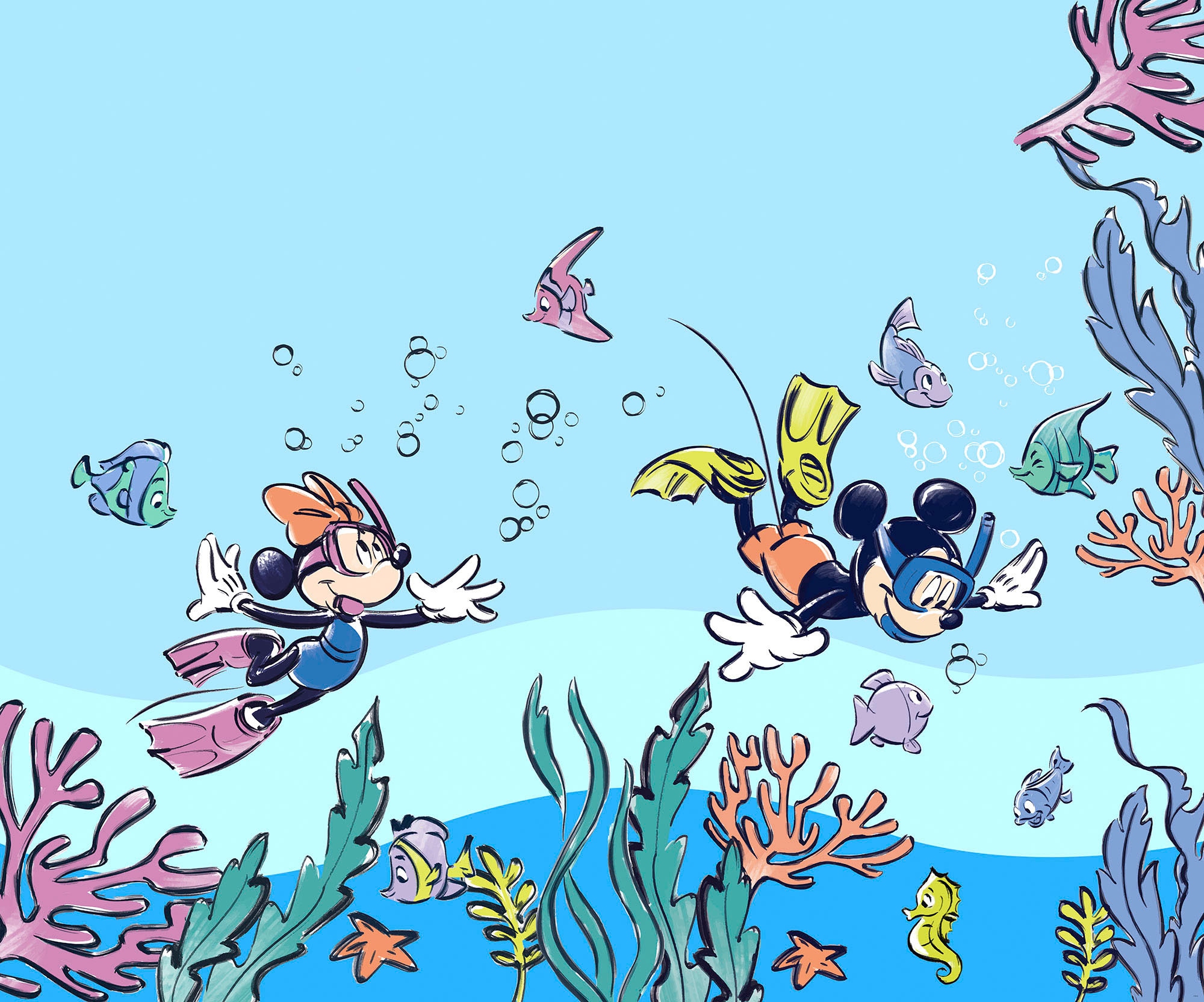 Komar Fototapete »Digitaldruck Vlies - Mickey & Minnie Coral Reef - Grösse 300 x 250 cm«, bedruckt, Kinderzimmer