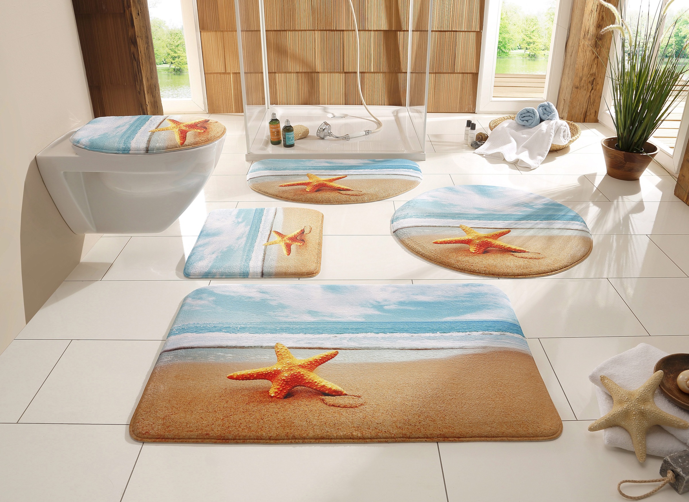 Image of GOODproduct Badematte "Seestern" Höhe 14 mm Memory Schaum rutschhemmend beschichtet fussbodenheizungsgeeignet schnell trocknend strapazierfähig Badteppich, Naturmotiv, Strand, Badematten auch als Set erhältlich