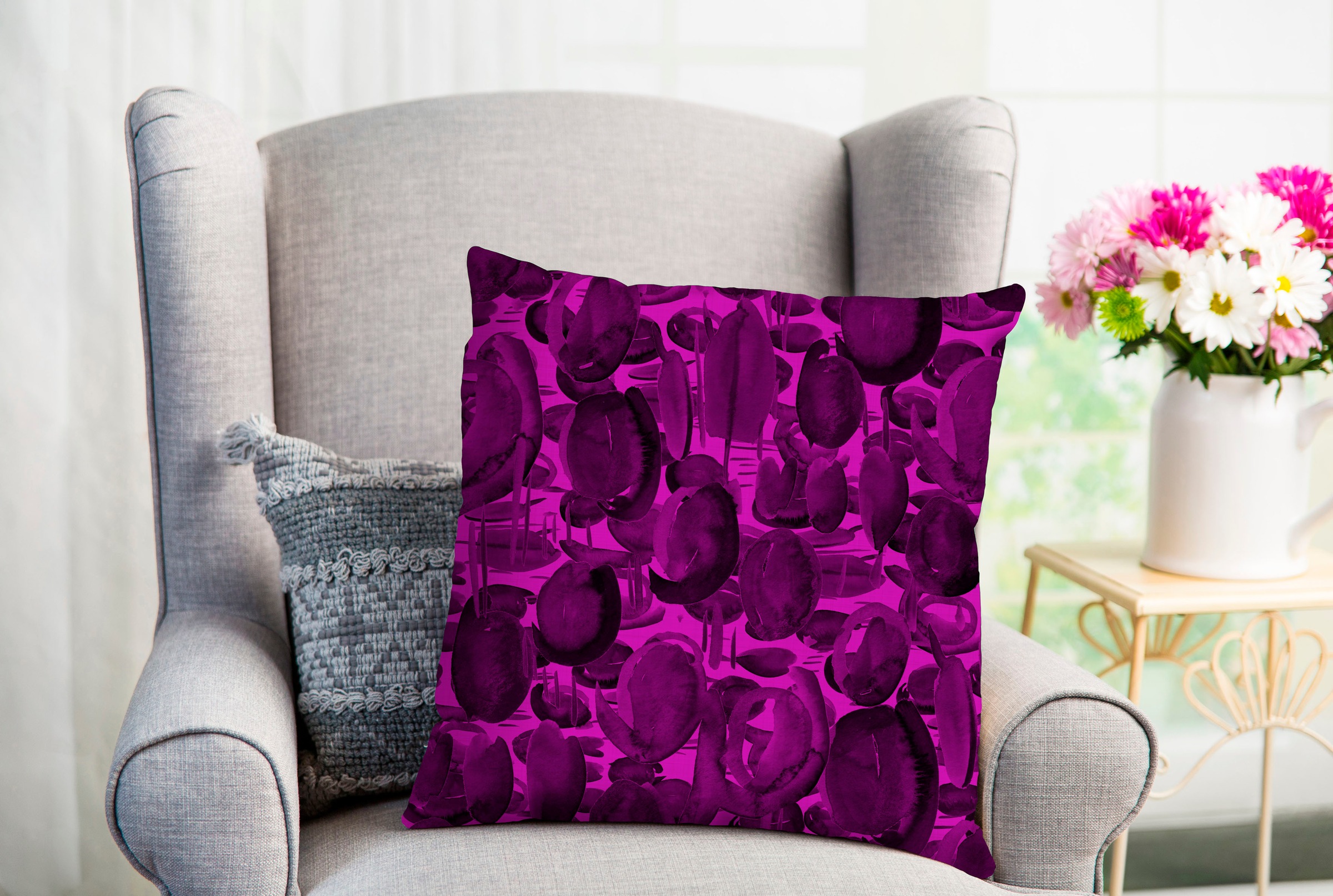 Image of queence Dekokissen "Farley" Kissenhülle,Lila Muster,Pink,Violett,Abstrakt,Geometrisch,Farbenfroh