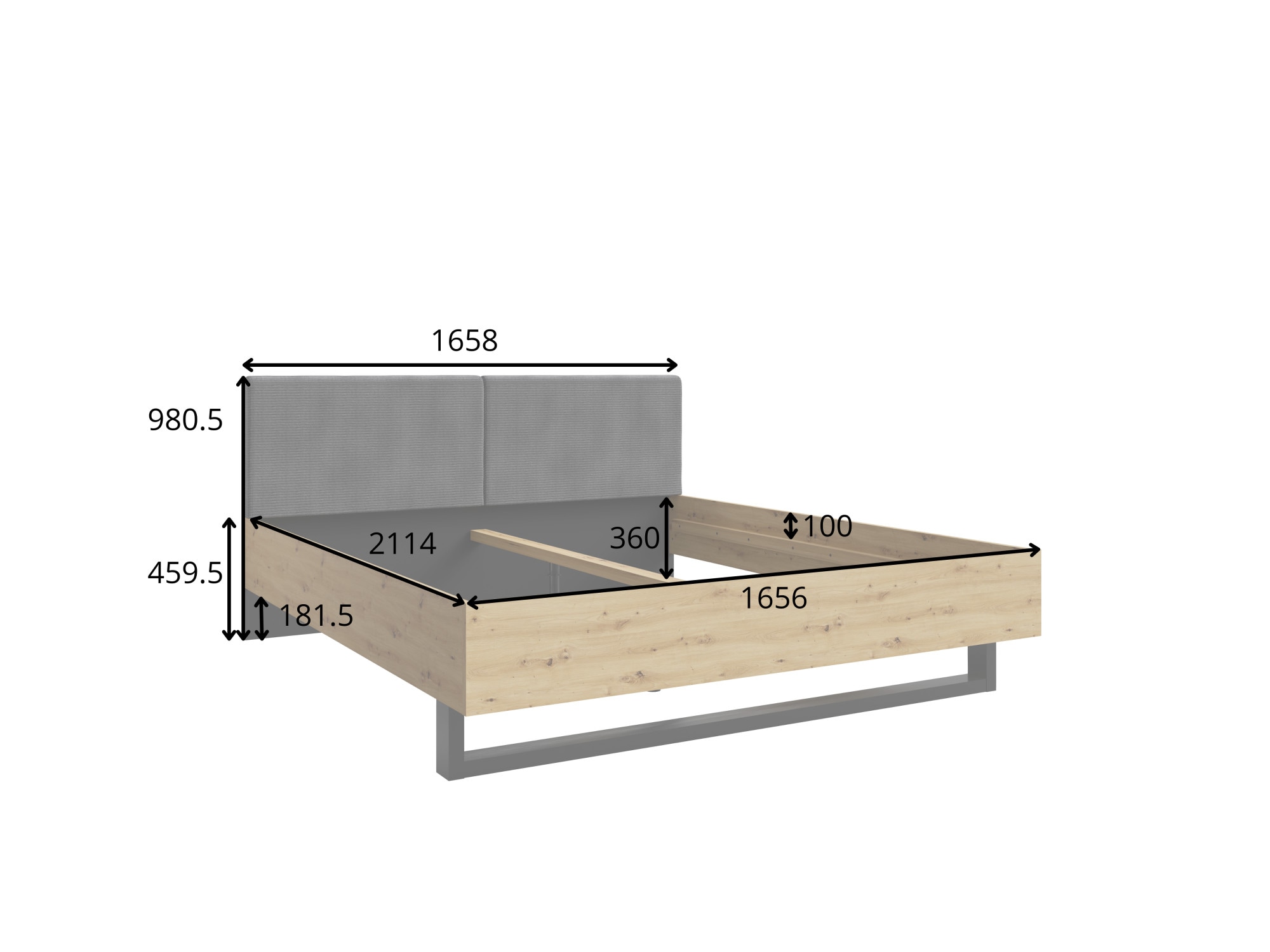 Home affaire Polsterbett »PERY Bettgestell mit gepolstertem Kopfteil, Lattenrost und Bettkasten« mit einem Metallrahmen mit Hebemechanismus, Breite 160 oder 180 cm