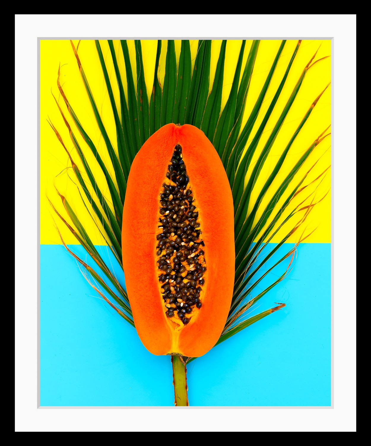 Image of queence Bild "Papaya" Blätter Essen Lebensmittel Obst Obst Bilder HD Premium Poster-Druck inkl. Holzrahmen