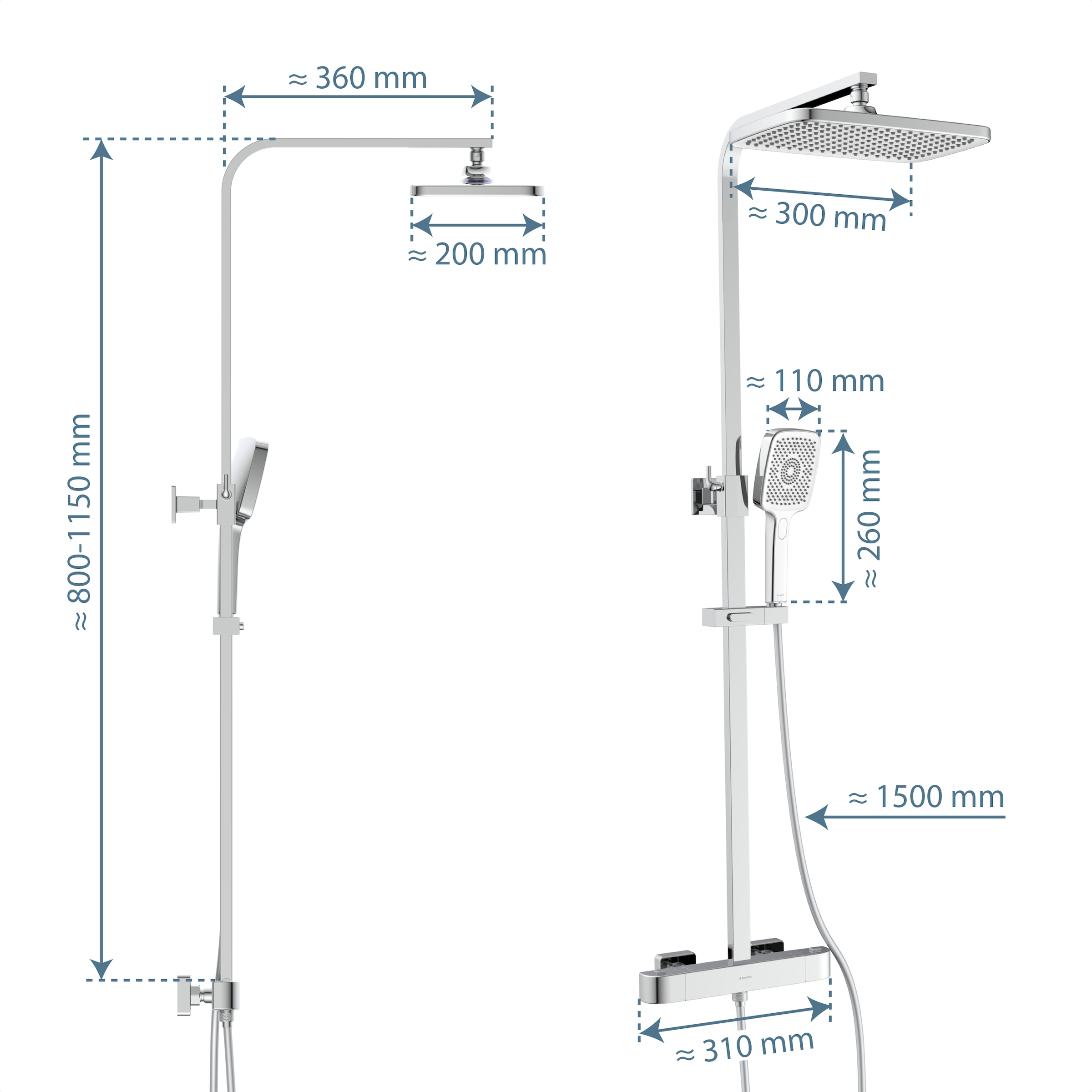 Schütte Duschsystem »GRAN CANARIA« Komplett-Set,  Regendusche 30x20 cm, Umsteller, Antikalk, 3 Strahlarten, Thermostat