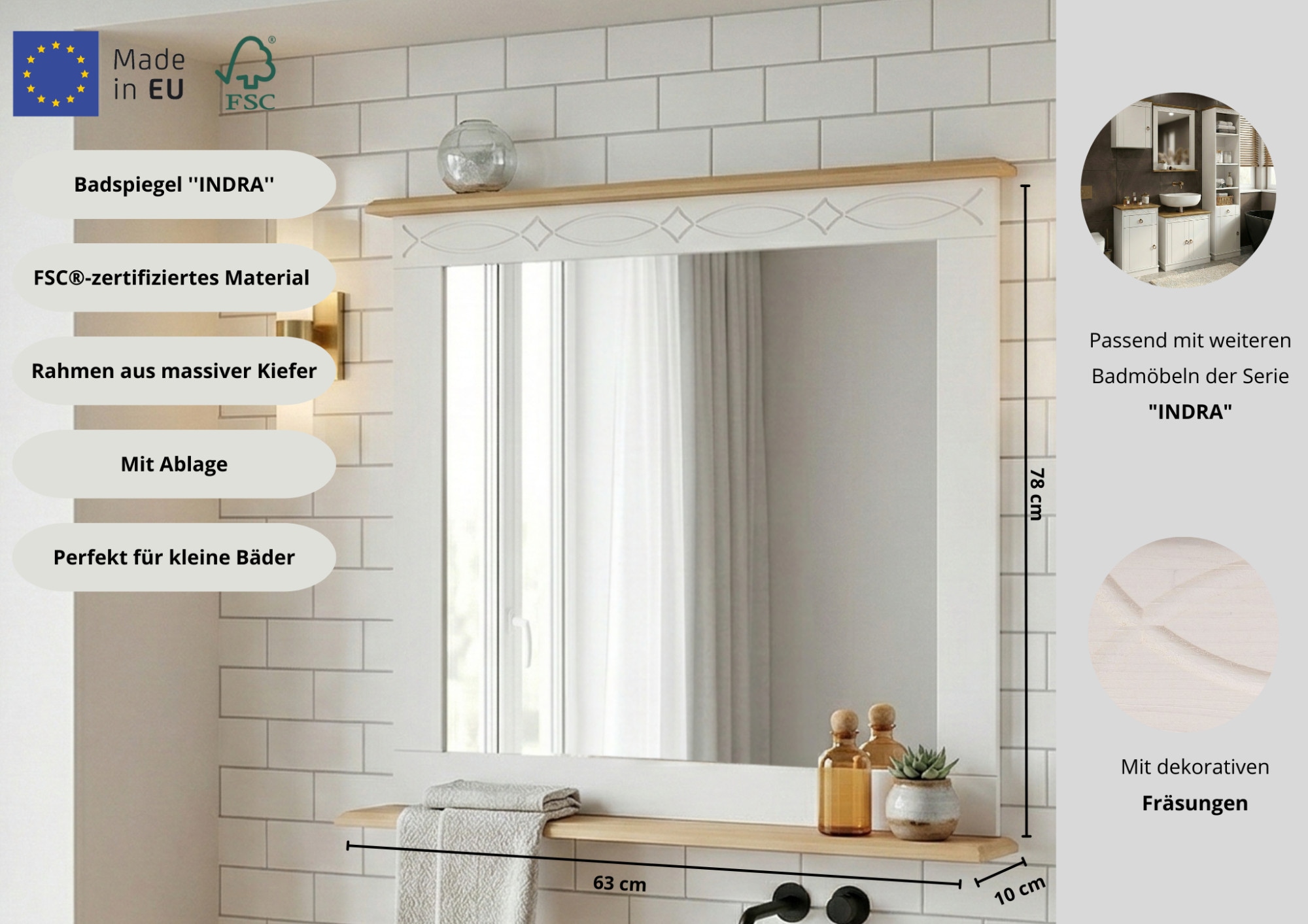 GOODproduct Spiegel »Indra« Rahmen aus massiver Kiefer, FSC®-zertifiziert