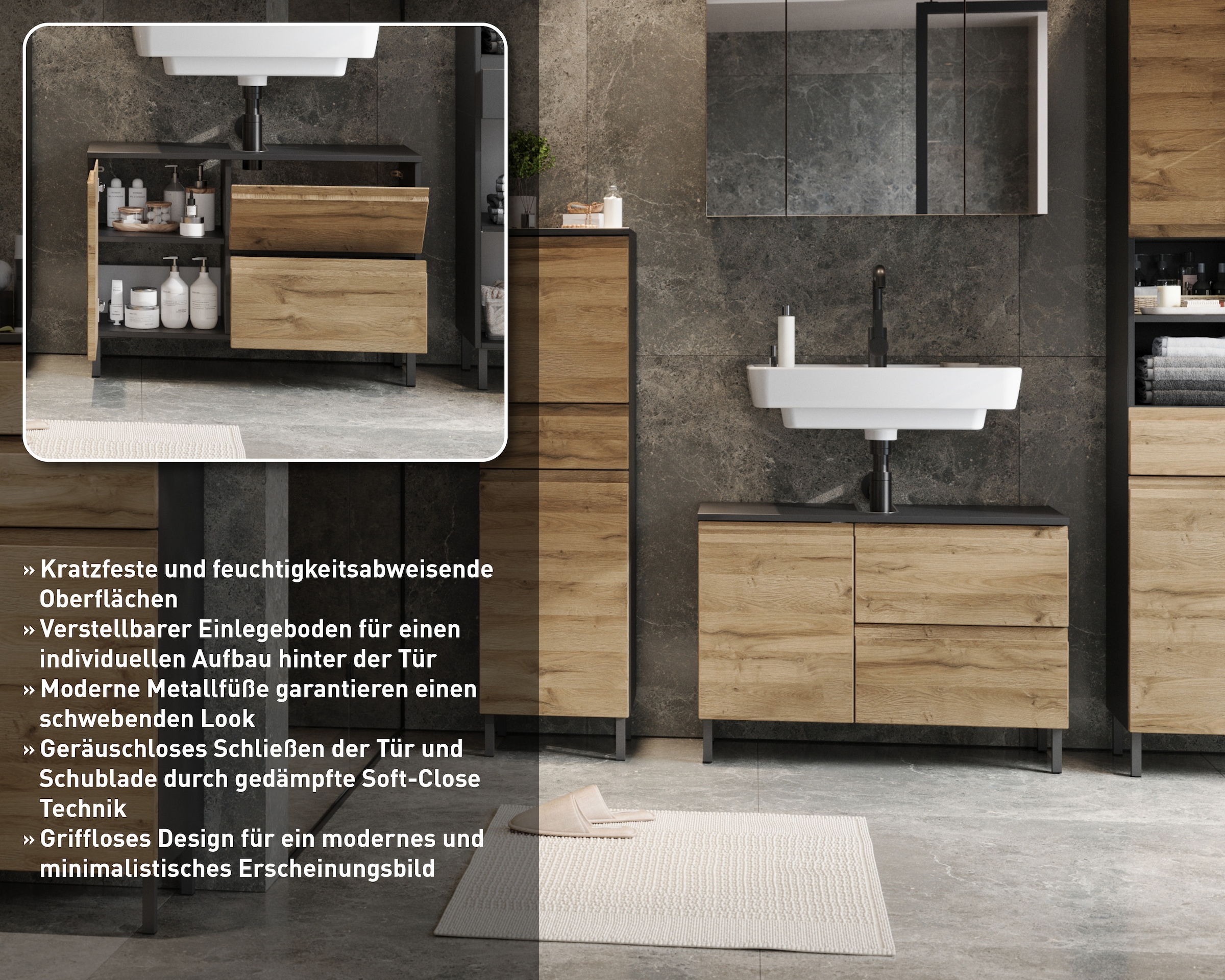 GERMANIA Waschbeckenunterschrank »Scantic«, (1 St.), mit Siphonausschnitt