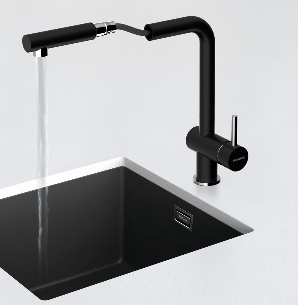 Image of Schock Küchenarmatur "Epos" ausziehbar, Rückflussverhinderer,Wasserspar-Perlator, Schwenkber. 180