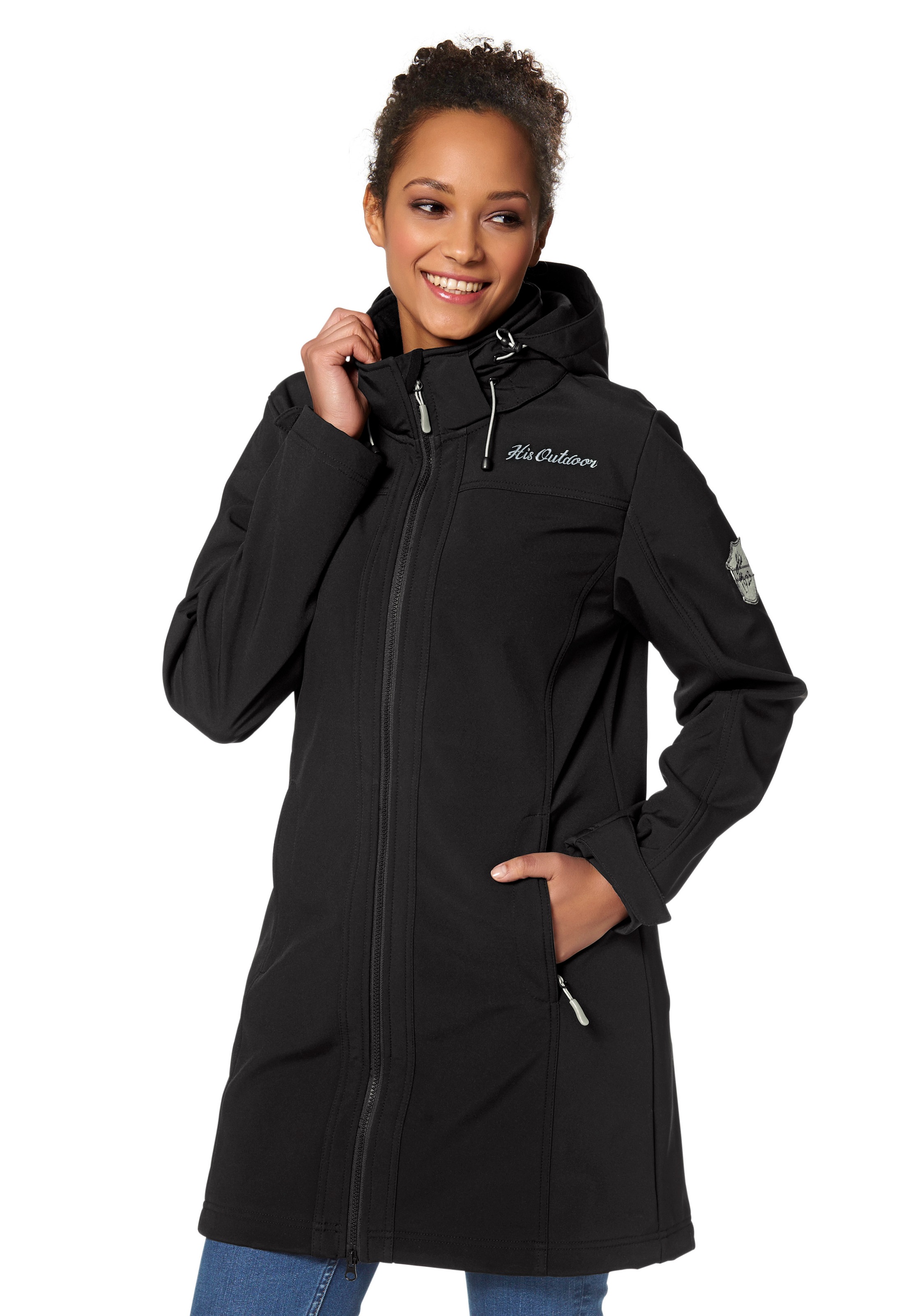 H.I.S Softshellparka »aus nachhaltig recyceltem Polyester«, mit Kapuze, in Grossen Grössen erhältlich