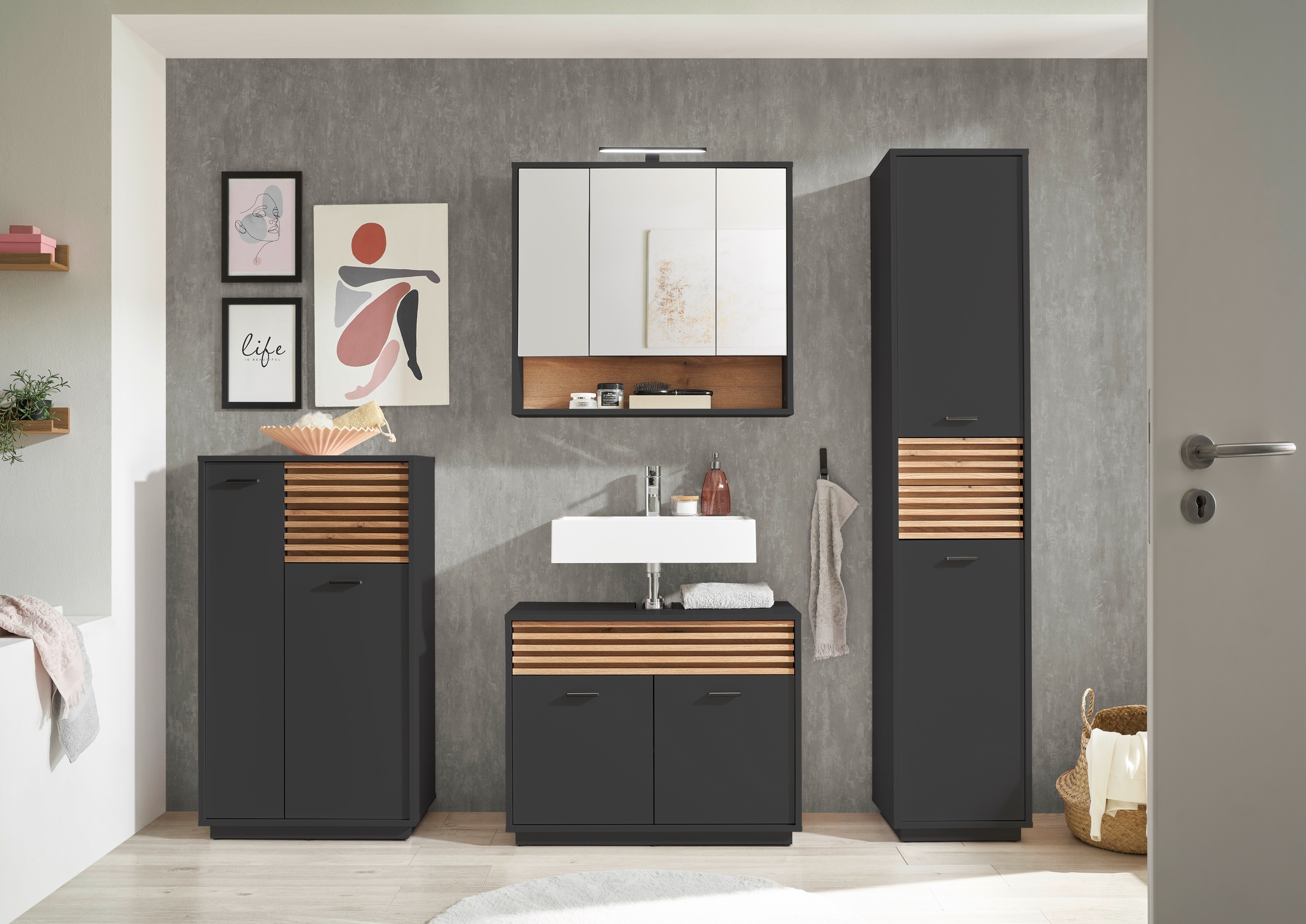 BASIC by Balculina Armoire sous lavabo »Liguria B/H/T 80x64x40 cm« 1 cuis tlg. Largeur 80cm, tiroir sous plan, FSC-Mix 70%